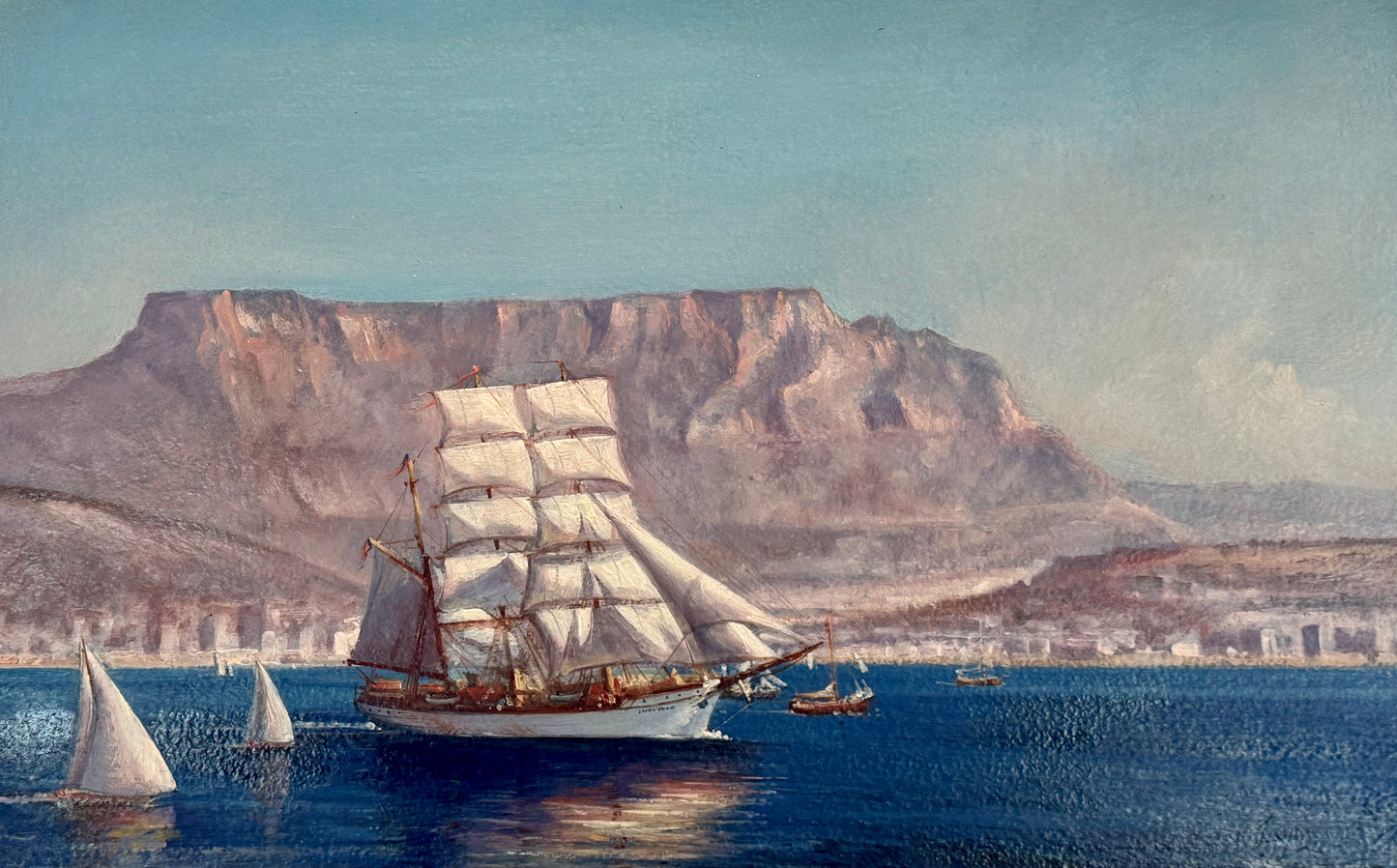 Peter Layne Arguimbau Picton Castle Departs Cape Town Ship Portrait Oil Painting in Gold Frame