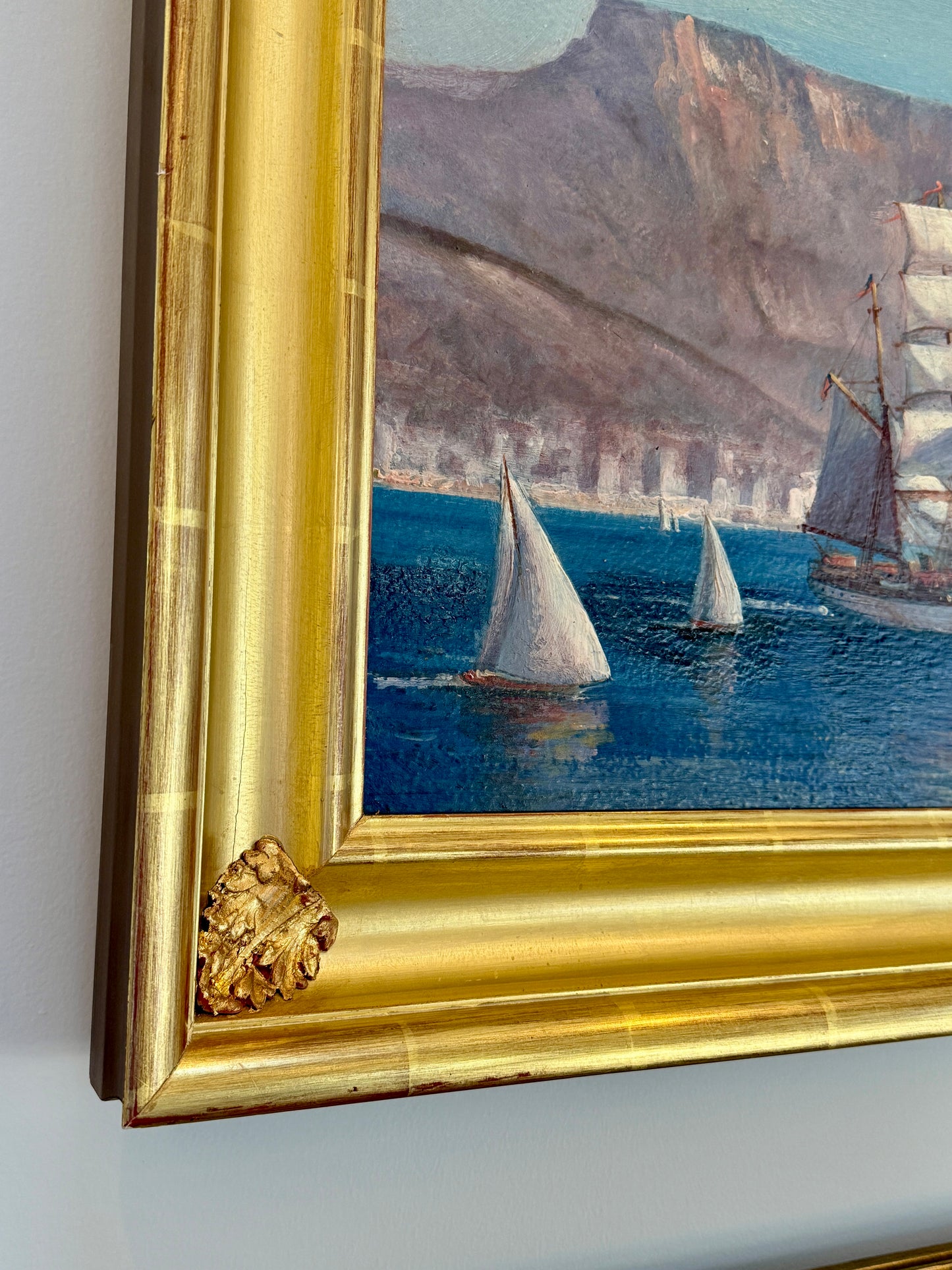Peter Layne Arguimbau Picton Castle Departs Cape Town Ship Portrait Oil Painting in Gold Frame