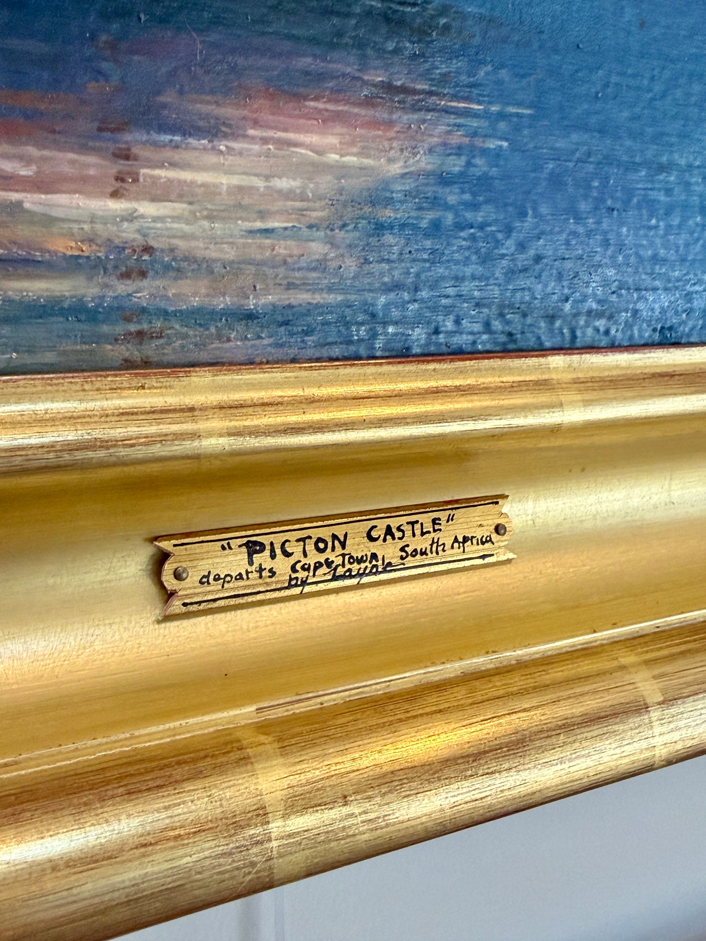 Peter Layne Arguimbau Picton Castle Departs Cape Town Ship Portrait Oil Painting in Gold Frame