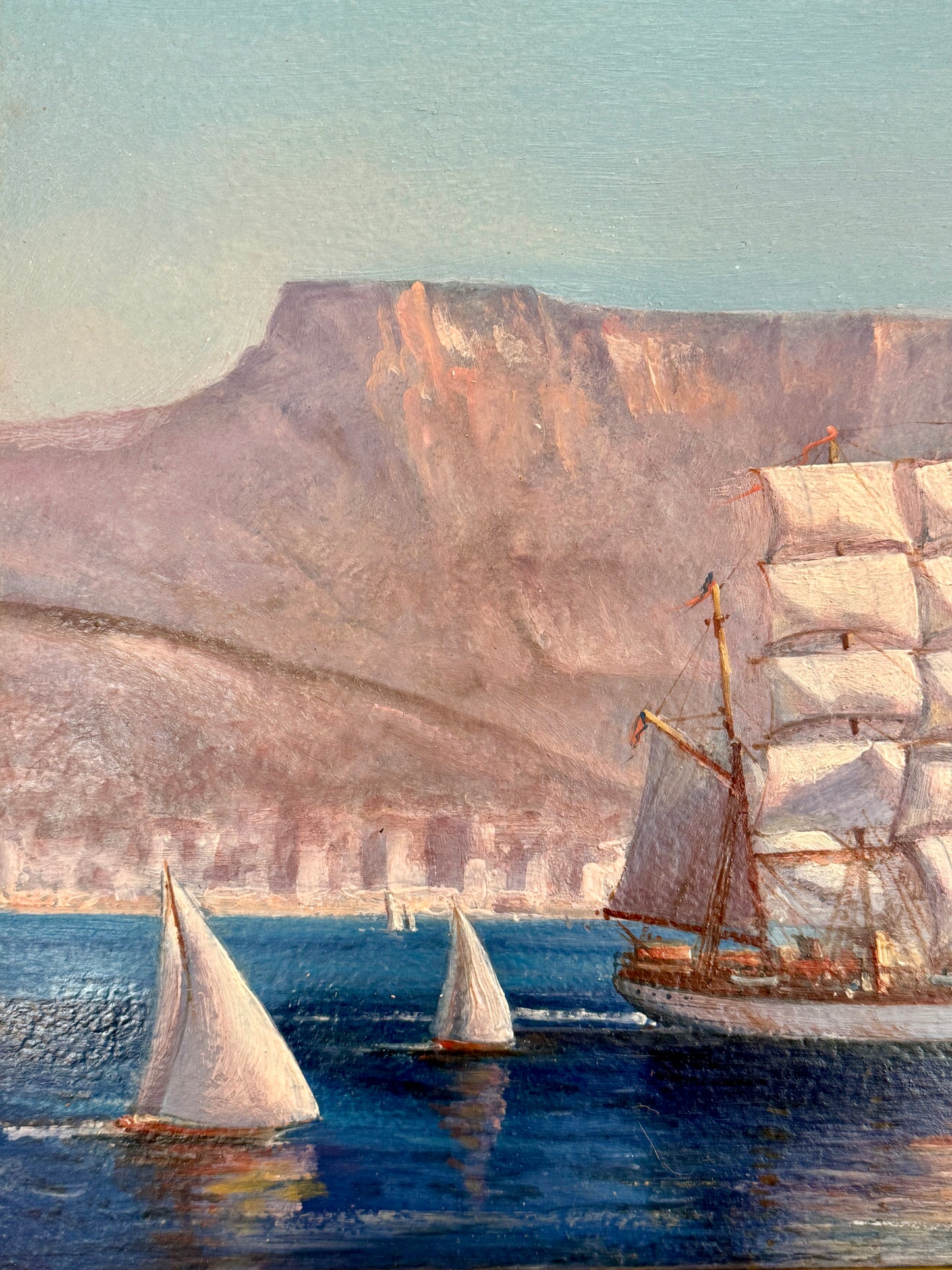 Peter Layne Arguimbau Picton Castle Departs Cape Town Ship Portrait Oil Painting in Gold Frame