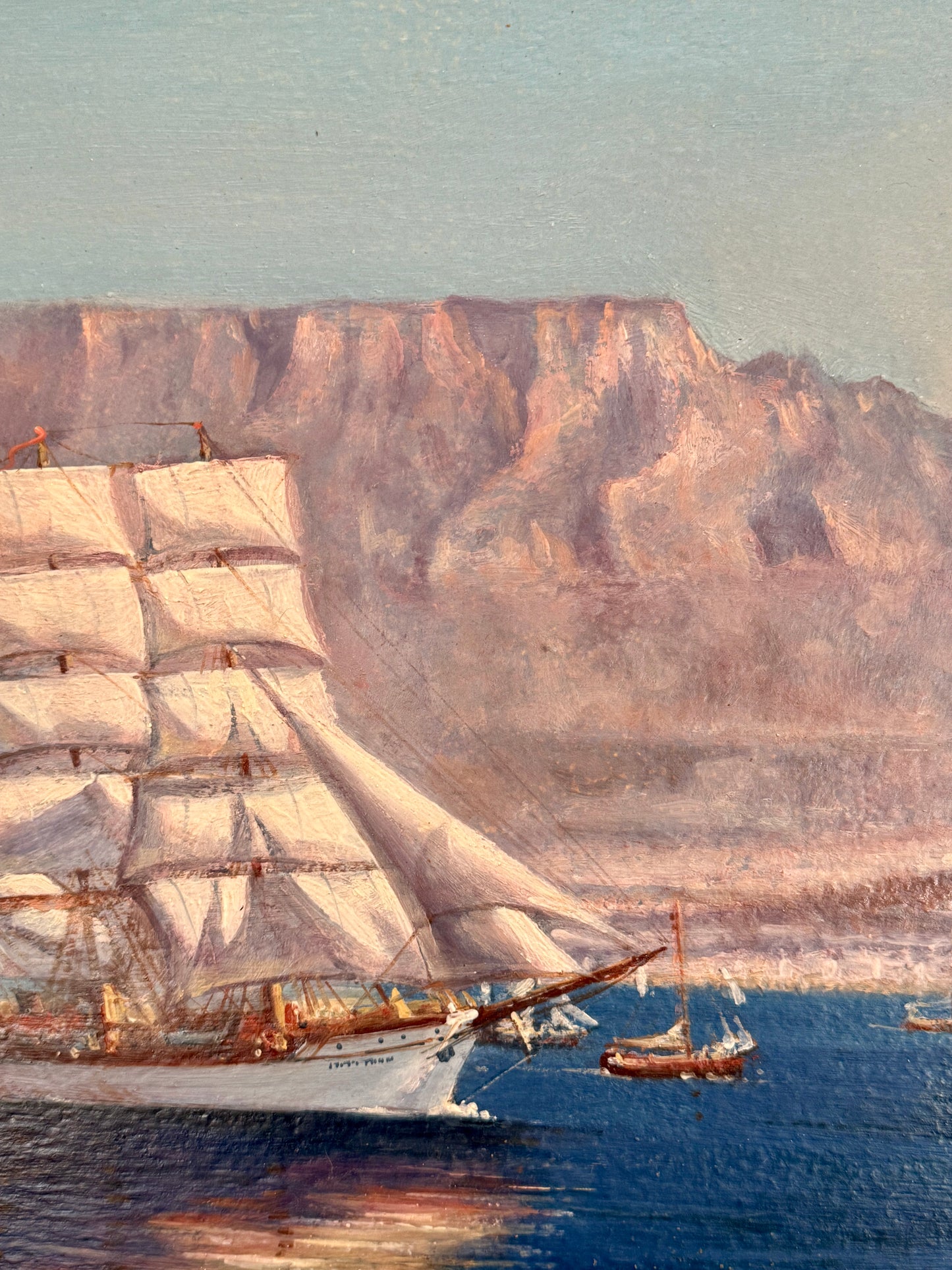 Peter Layne Arguimbau Picton Castle Departs Cape Town Ship Portrait Oil Painting in Gold Frame