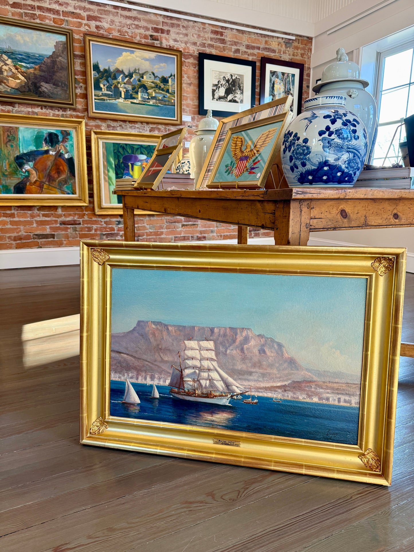 Peter Layne Arguimbau Picton Castle Departs Cape Town Ship Portrait Oil Painting in Gold Frame