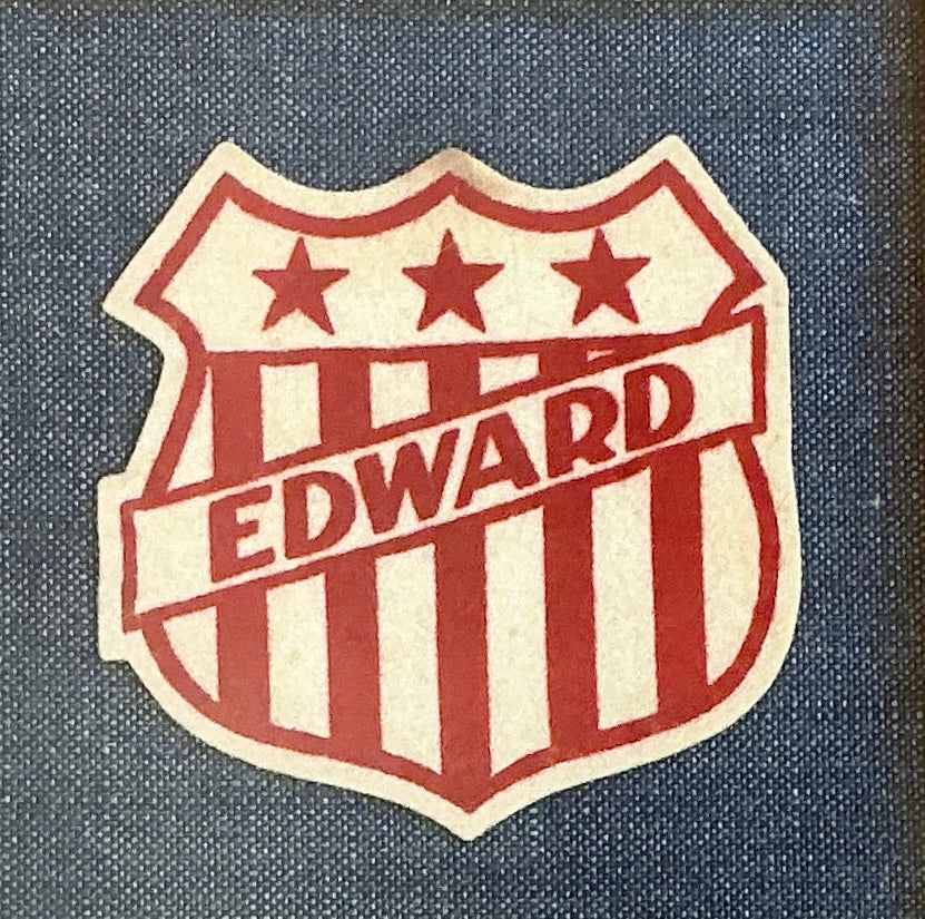 Vintage Varsity Jacket Edward Name Patch on Dark Chambray in Gold Frame