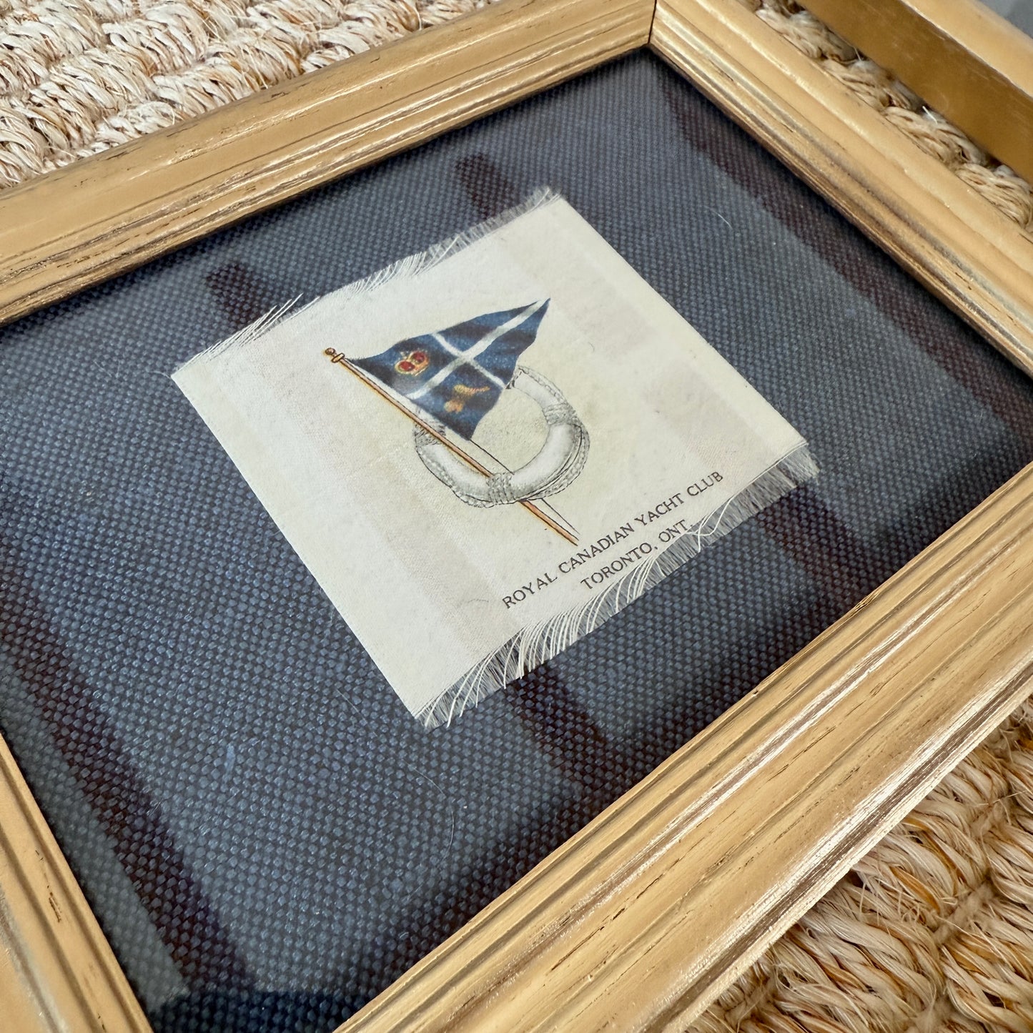 Set of 4 Antique Yacht Boating Club Silks on Navy Linen in Gold Frames (Set F)