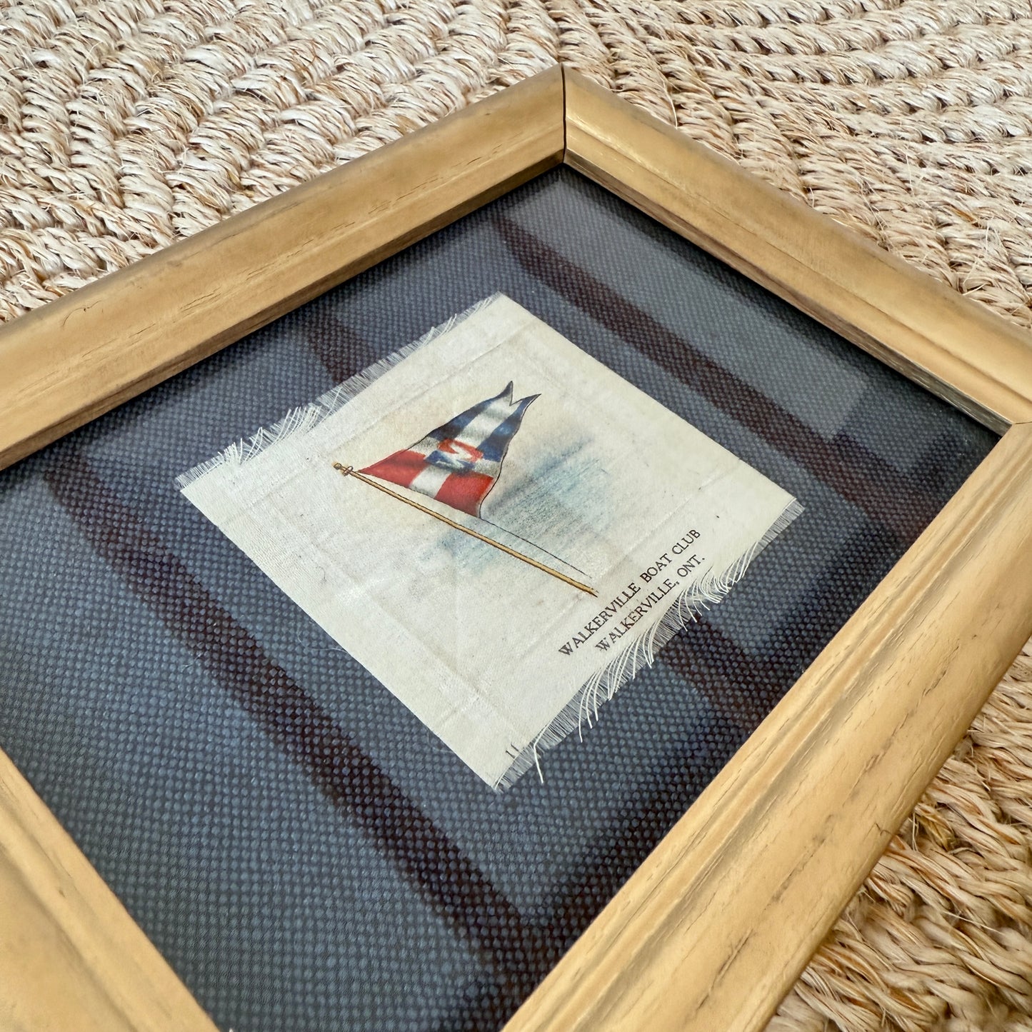 Set of 4 Antique Yacht Boating Club Silks on Navy Linen in Gold Frames (Set F)