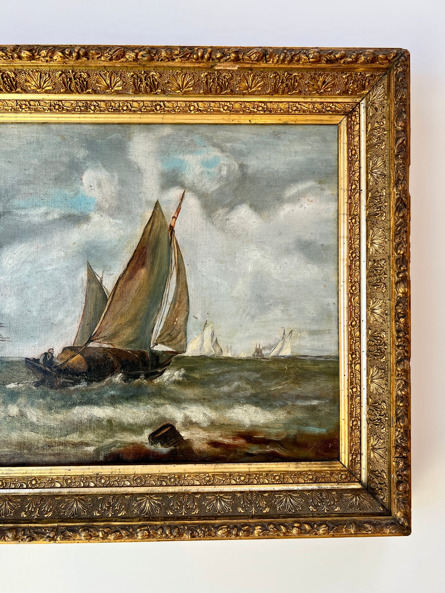 19th century Sailboats in Seascape Oil Painting