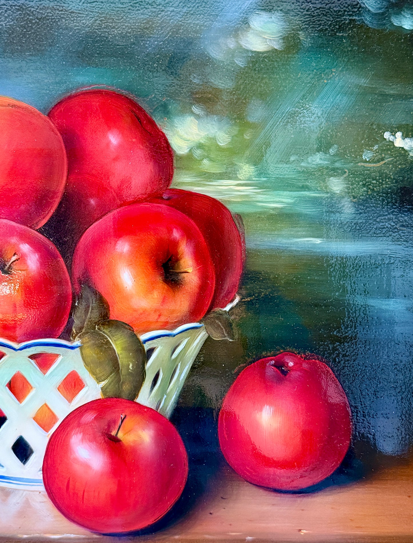 Dominique Obeniche Porcelaine de Paris aux Pommes et Cerises Oil Painting Still Life in Gold Frame