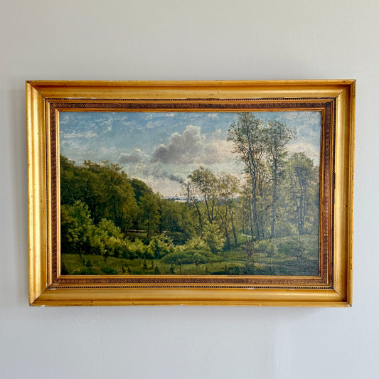 19th Century Carsten Henrichsen Seascape through the Forest Oil Painting in Gold Frame