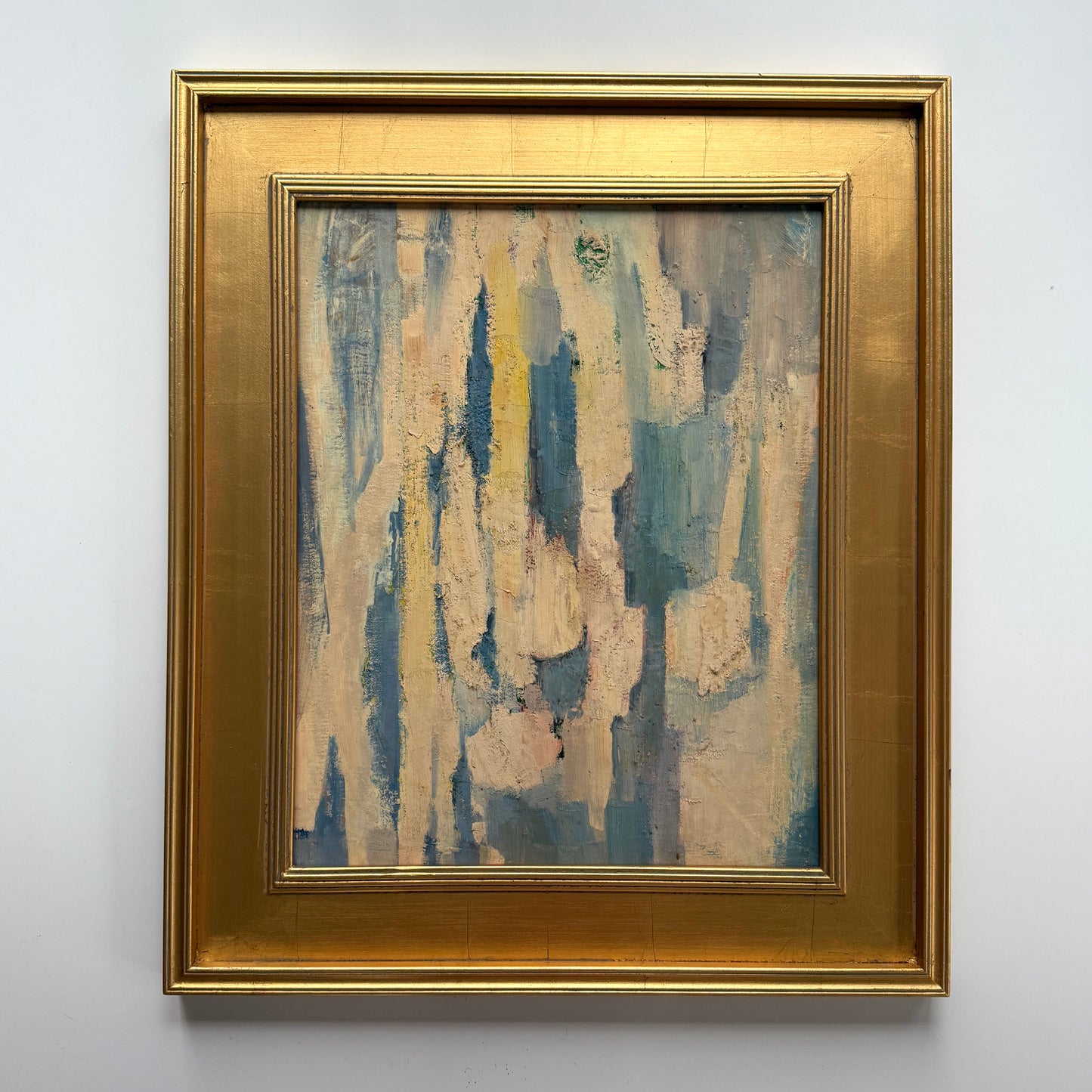 Richard Rogers Mid Century Blue Light Pink Abstract Oil Painting in Gold Frame