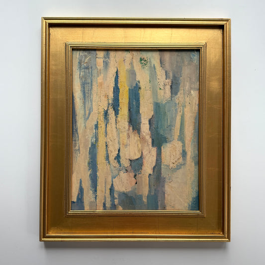 Richard Rogers Mid Century Blue Light Pink Abstract Oil Painting in Gold Frame