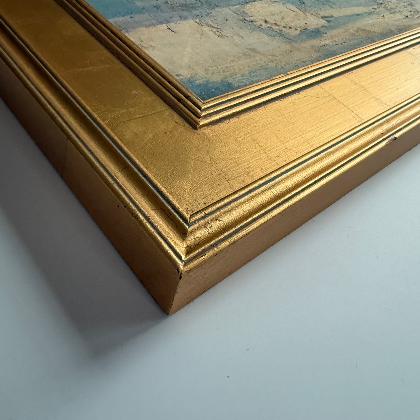 Richard Rogers Mid Century Blue Light Pink Abstract Oil Painting in Gold Frame