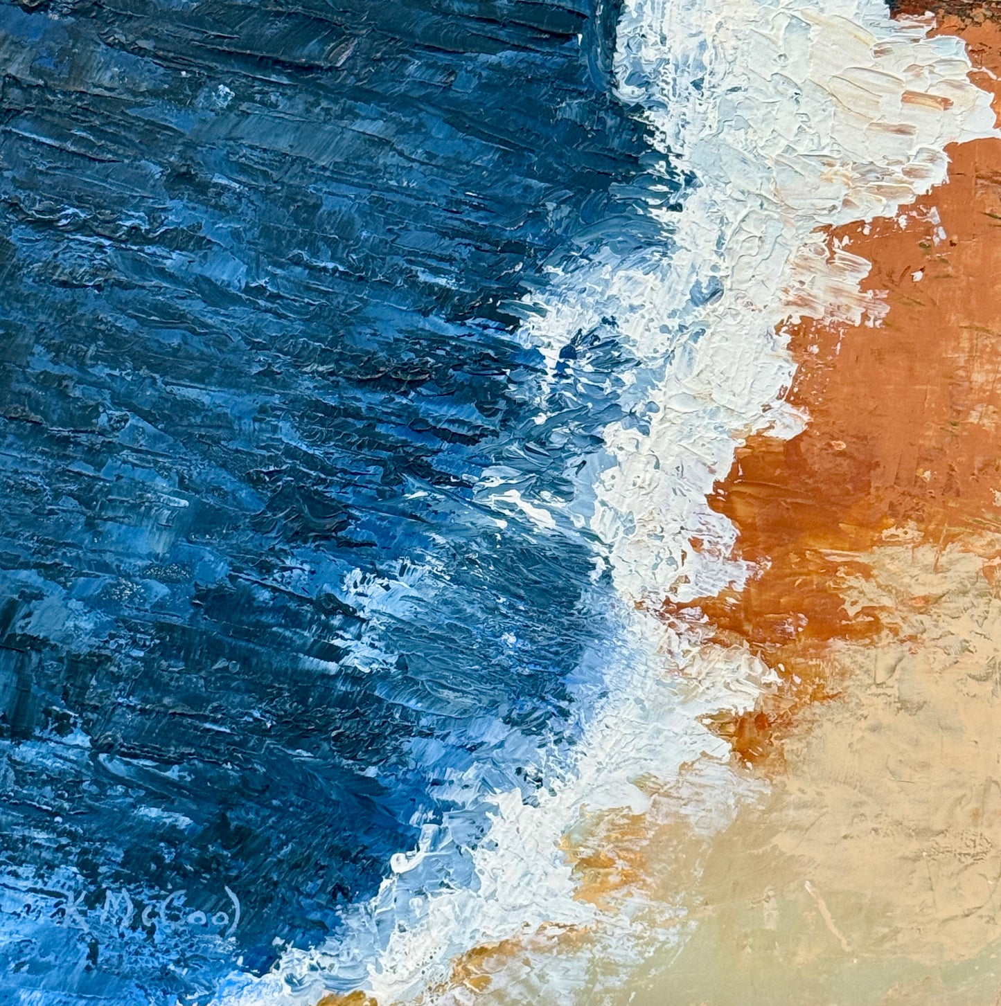 Karen McCool Above The Shoreline Oil and Wax Painting in Maple Floater Frame