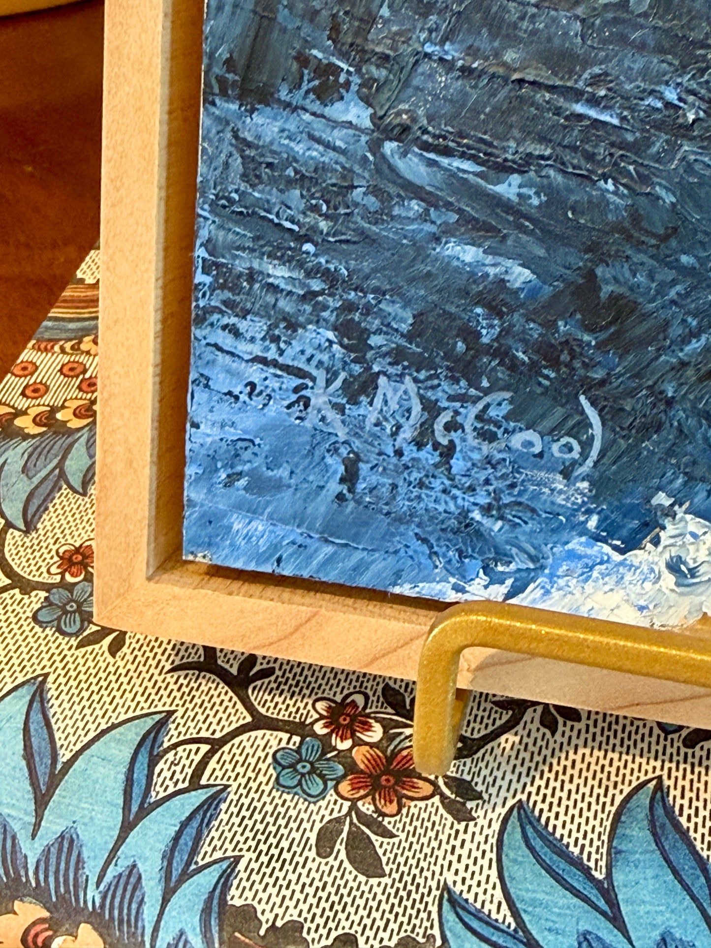Karen McCool Above The Shoreline Oil and Wax Painting in Maple Floater Frame