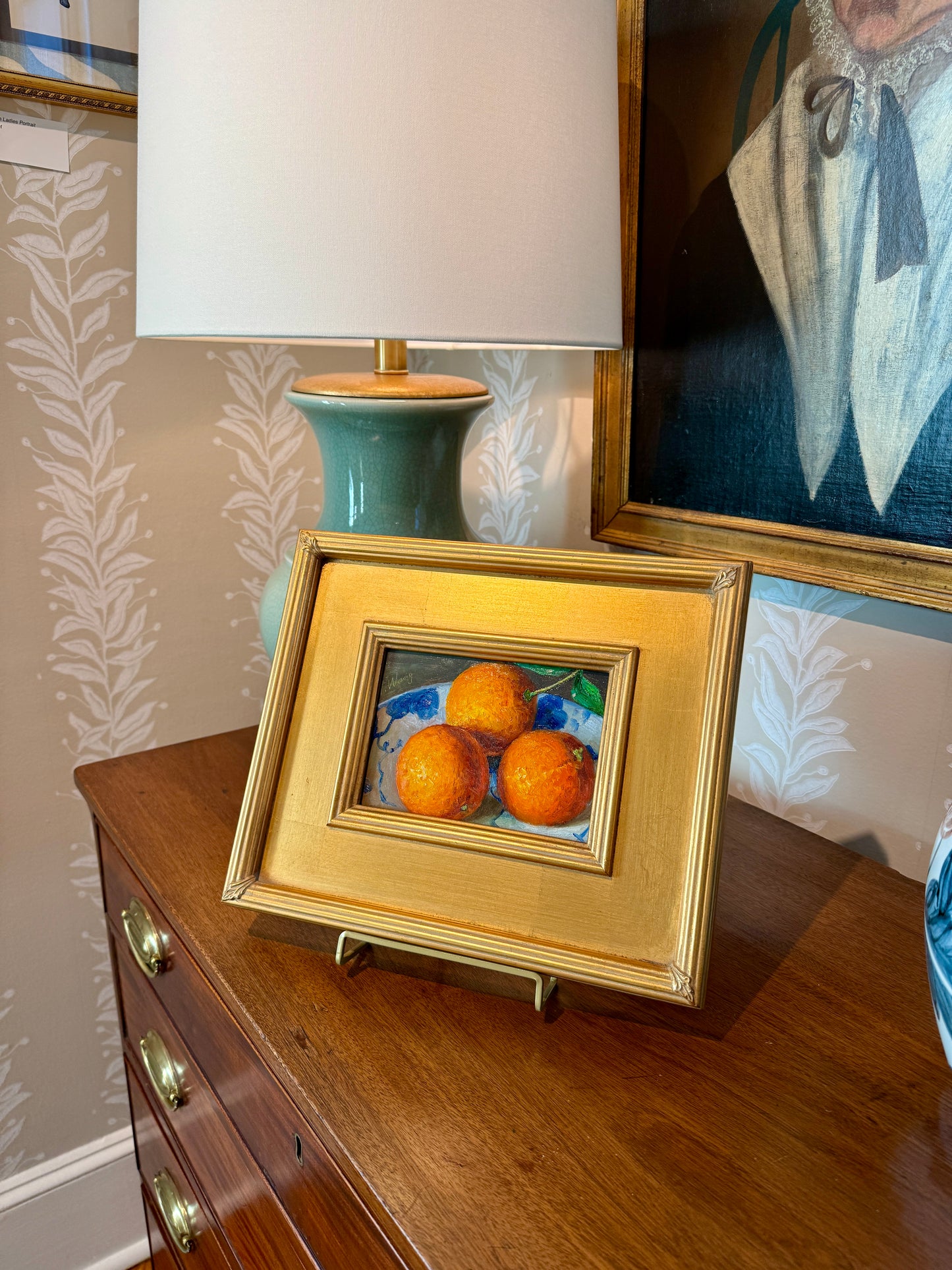 Youqing Wang Oranges in Blue and White Bowl Still Life Oil Painting in Gold Frame