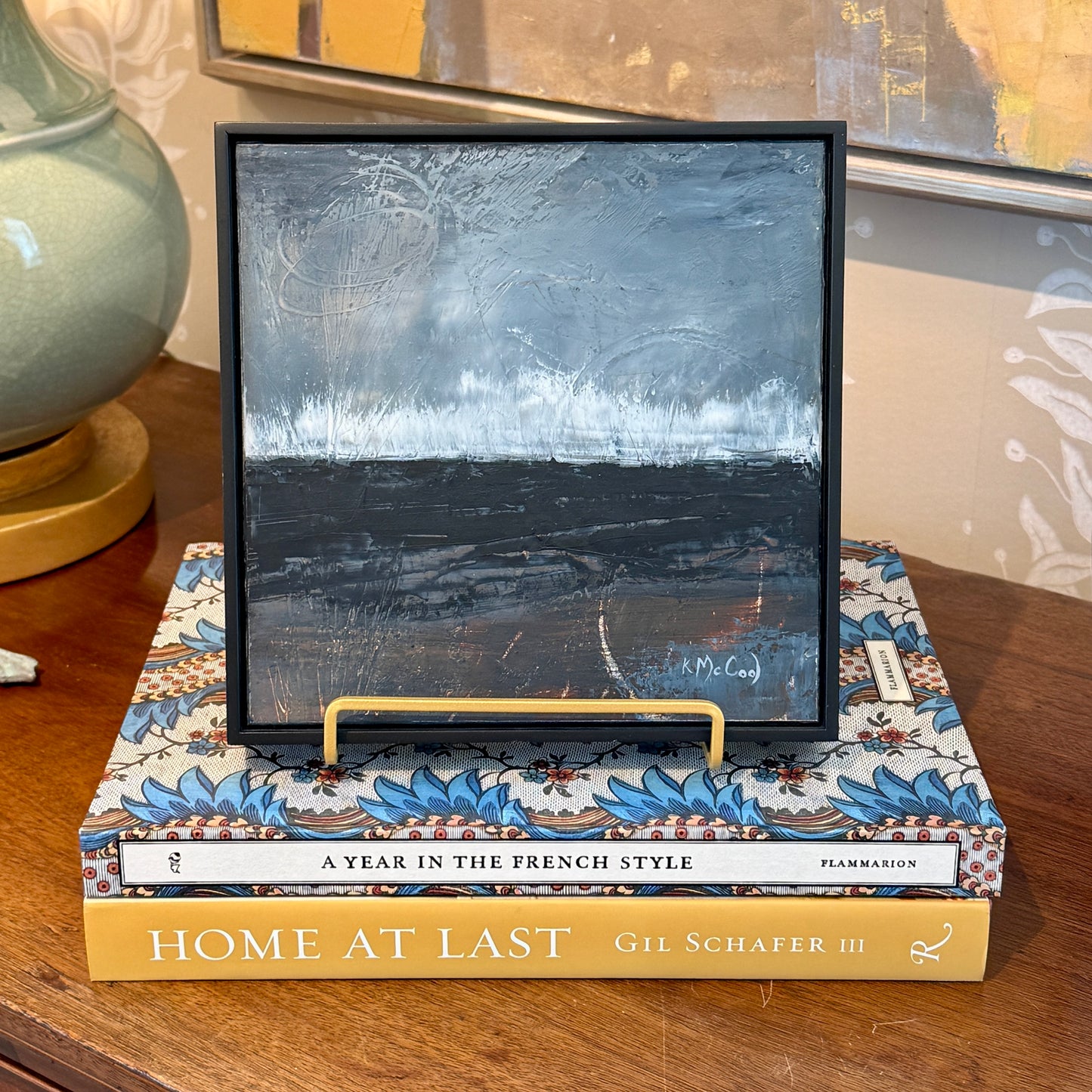 Karen McCool Dark Ocean Seascape Oil Painting in Black Floater Frame