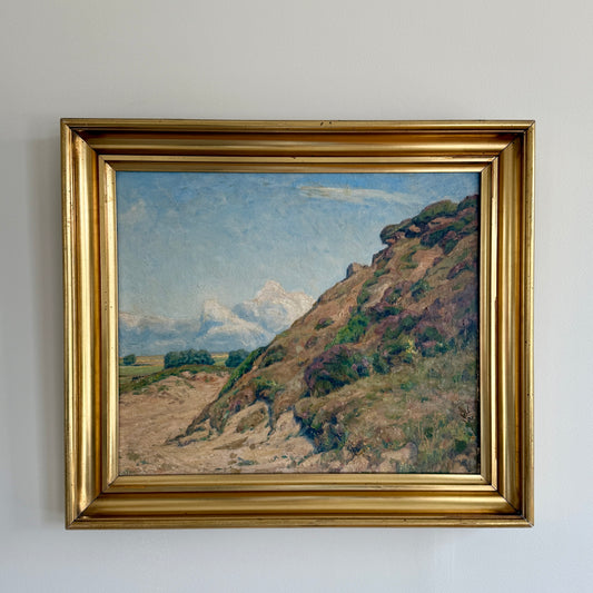 1933 Elisabeth Schiott Sunny Coastal Bluff Landscape Oil Painting in Gold Frame