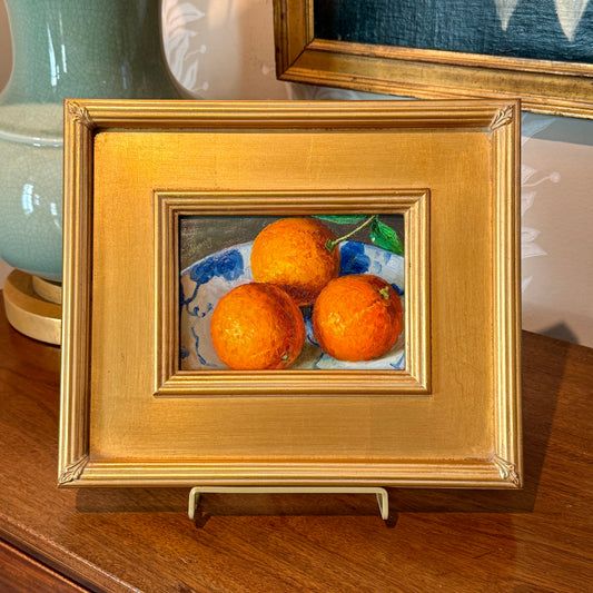 Youqing Wang Oranges in Blue and White Bowl Still Life Oil Painting in Gold Frame