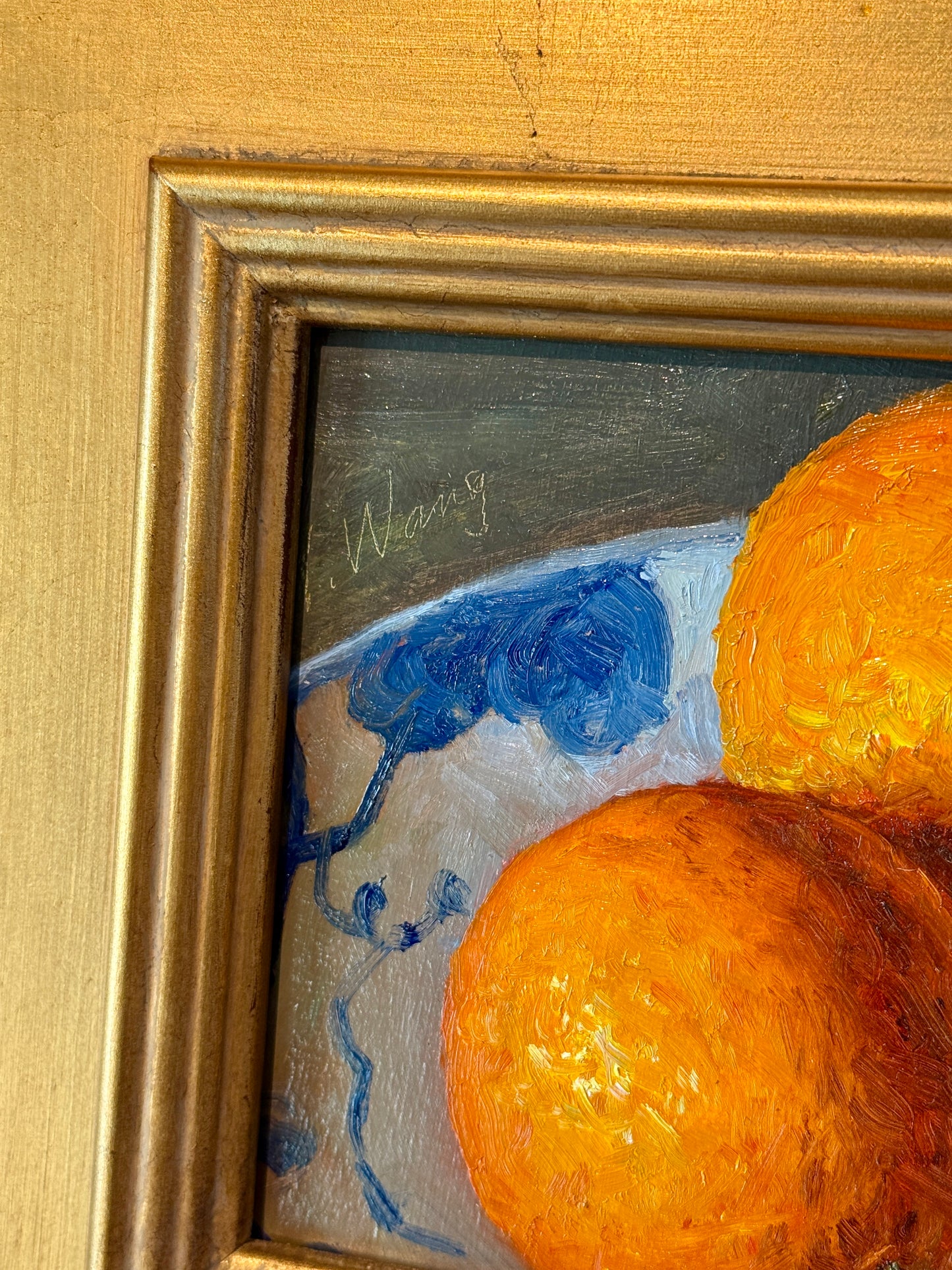 Youqing Wang Oranges in Blue and White Bowl Still Life Oil Painting in Gold Frame