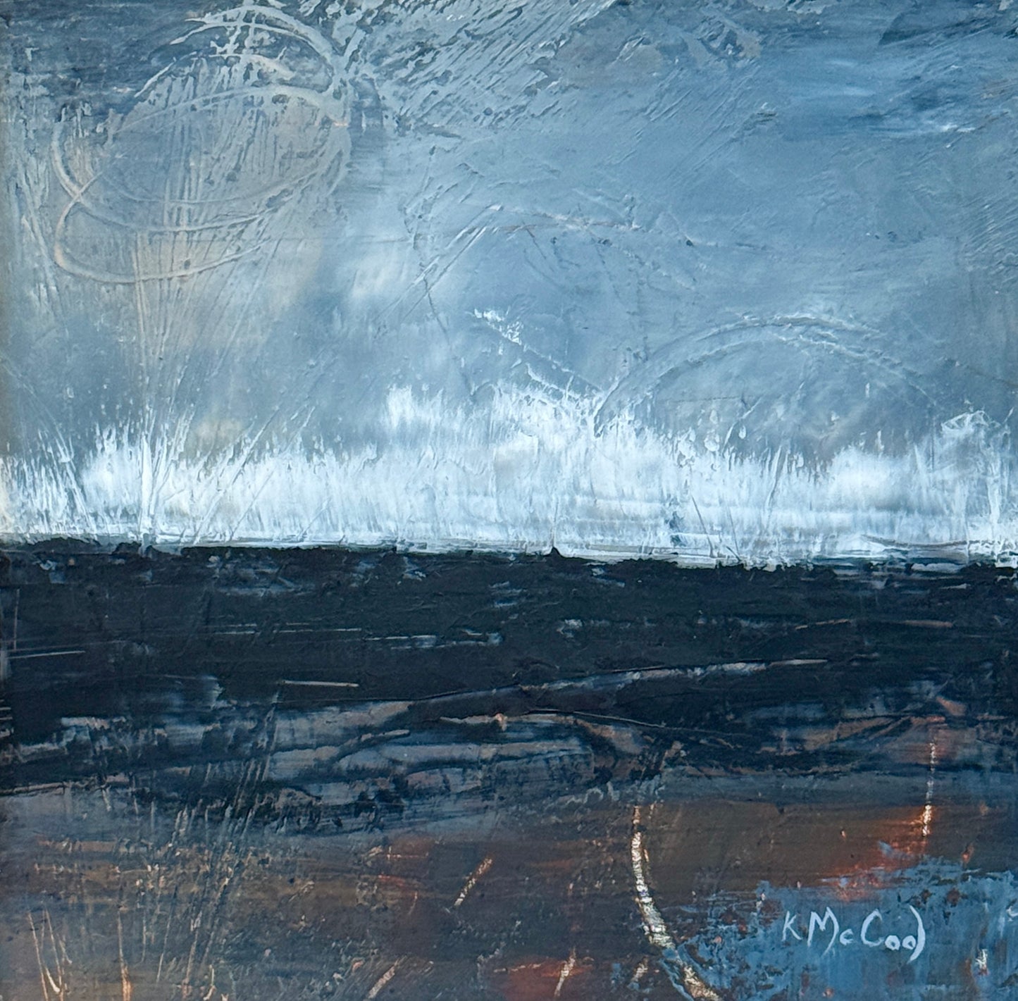Karen McCool Dark Ocean Seascape Oil Painting in Black Floater Frame