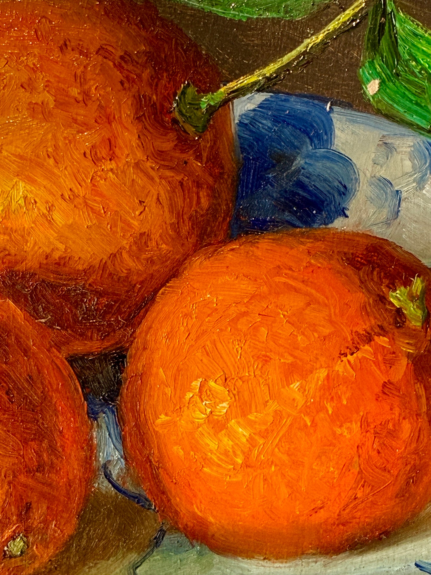 Youqing Wang Oranges in Blue and White Bowl Still Life Oil Painting in Gold Frame