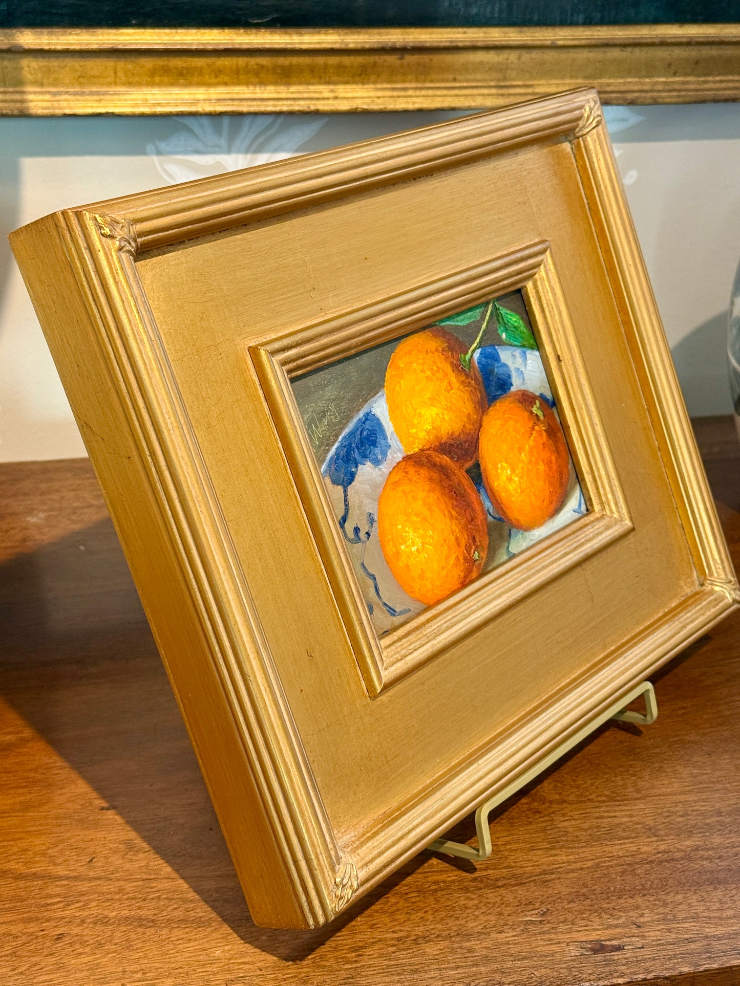 Youqing Wang Oranges in Blue and White Bowl Still Life Oil Painting in Gold Frame