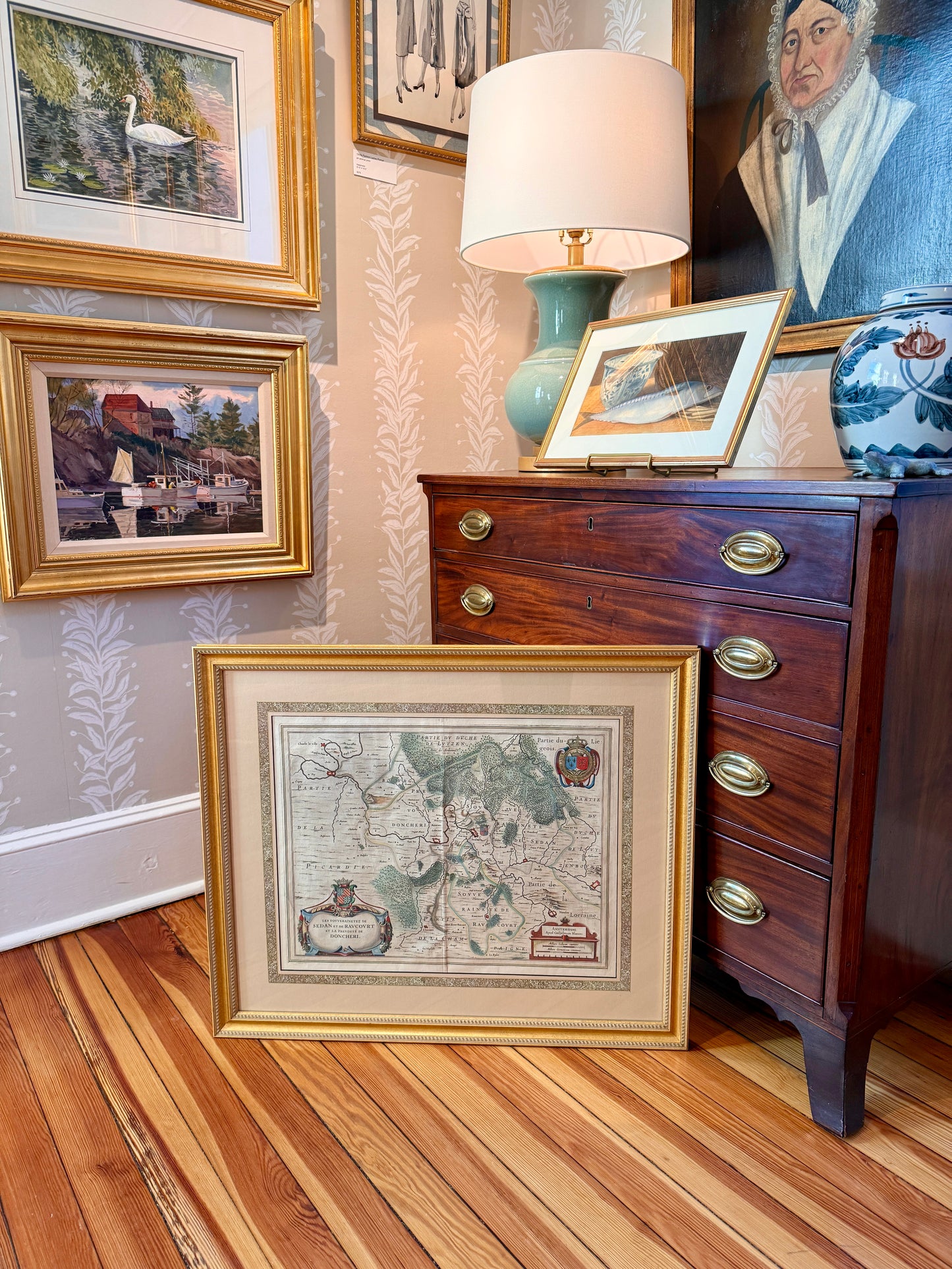 Antique Johannes Janssonius Engraved and Hand Colored Map of Northeastern France in Gold Frame