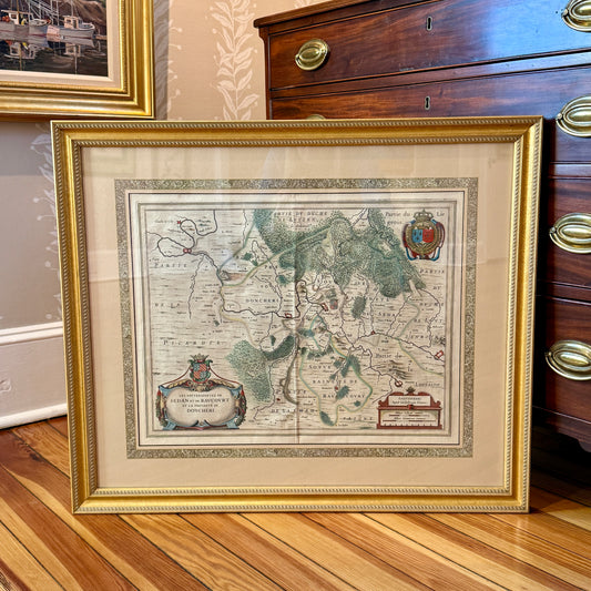 Antique Johannes Janssonius Engraved and Hand Colored Map of Northeastern France in Gold Frame