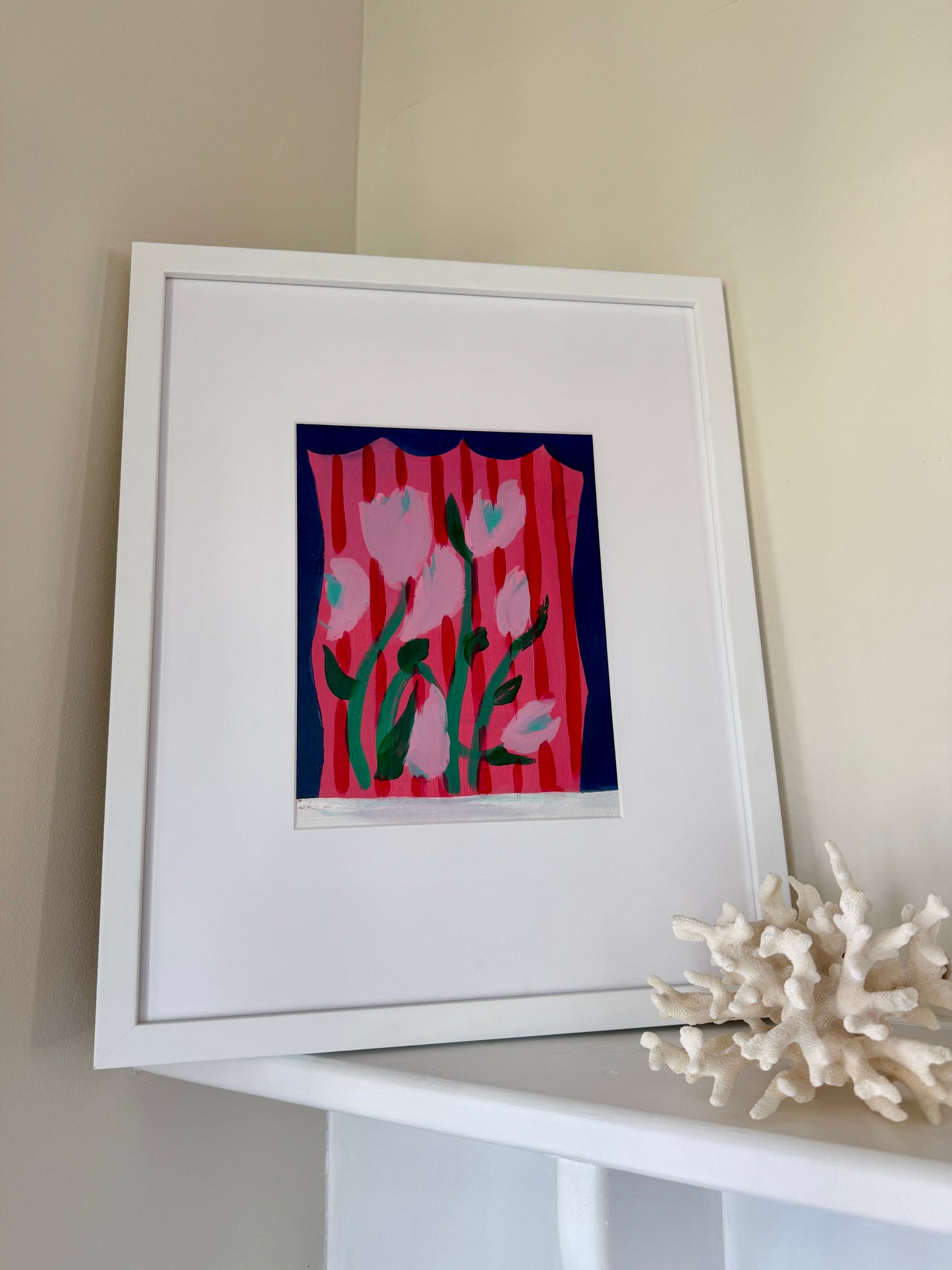 Brigette Hoffman Flower Show #2 Painting in White Frame