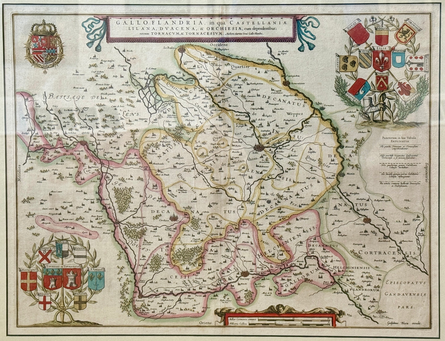 Antique Willem Janszoon Blaeu Engraved and Hand Colored Map of France in Gold Frame
