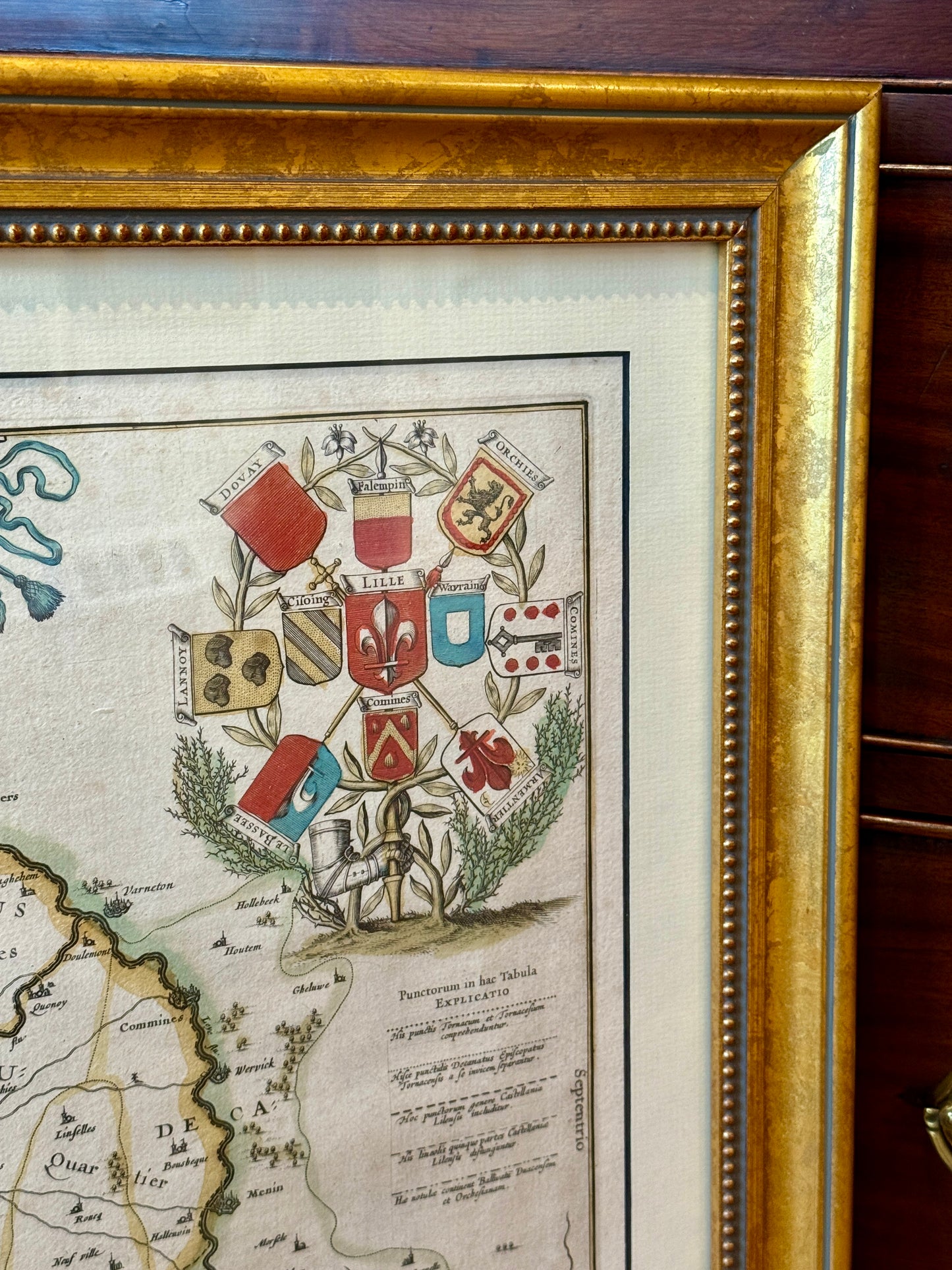 Antique Willem Janszoon Blaeu Engraved and Hand Colored Map of France in Gold Frame