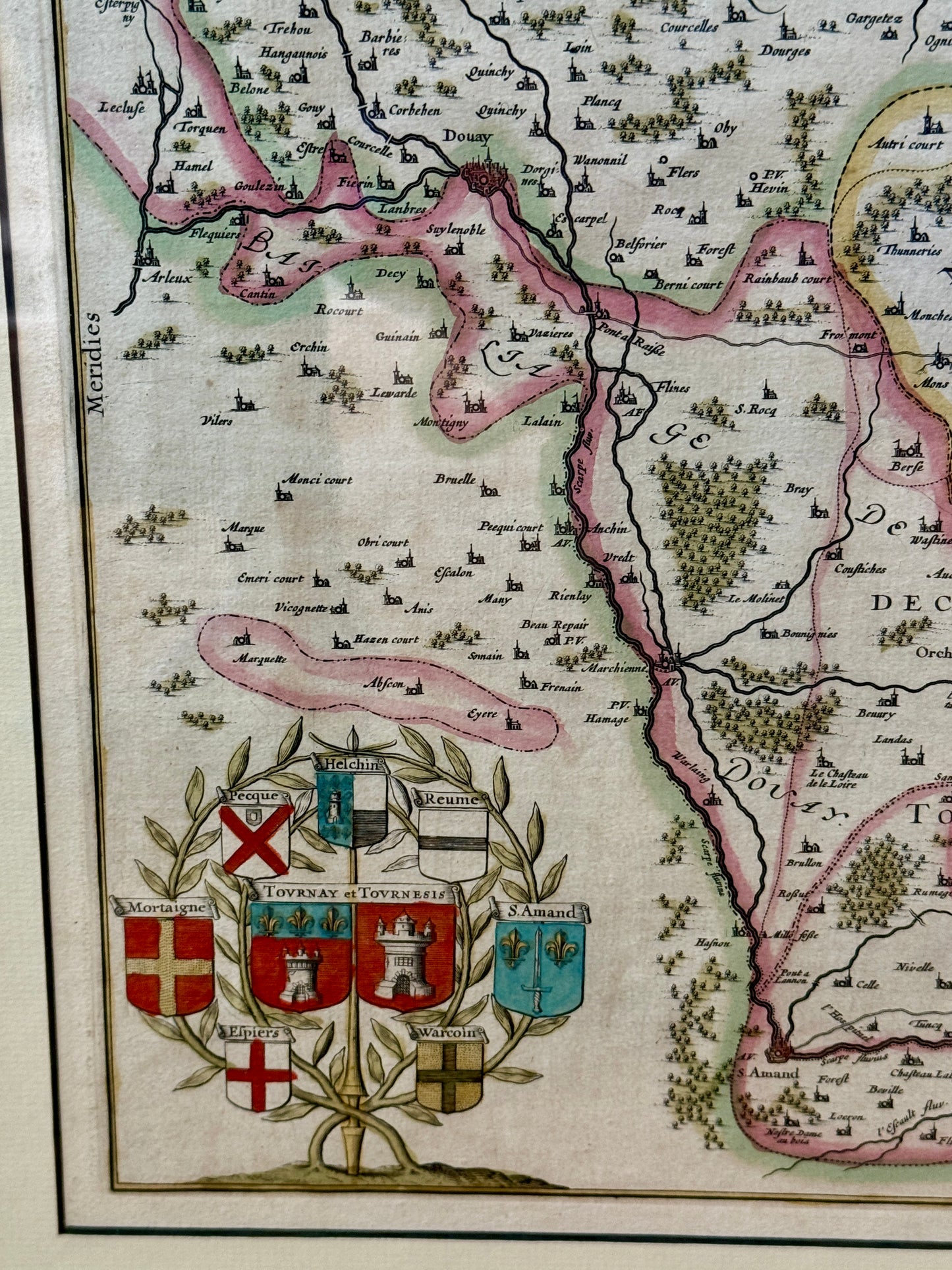 Antique Willem Janszoon Blaeu Engraved and Hand Colored Map of France in Gold Frame