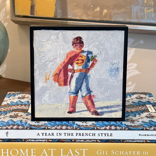 Karen McCool Kmart Superman Portrait Oil Painting in Black Floater Frame