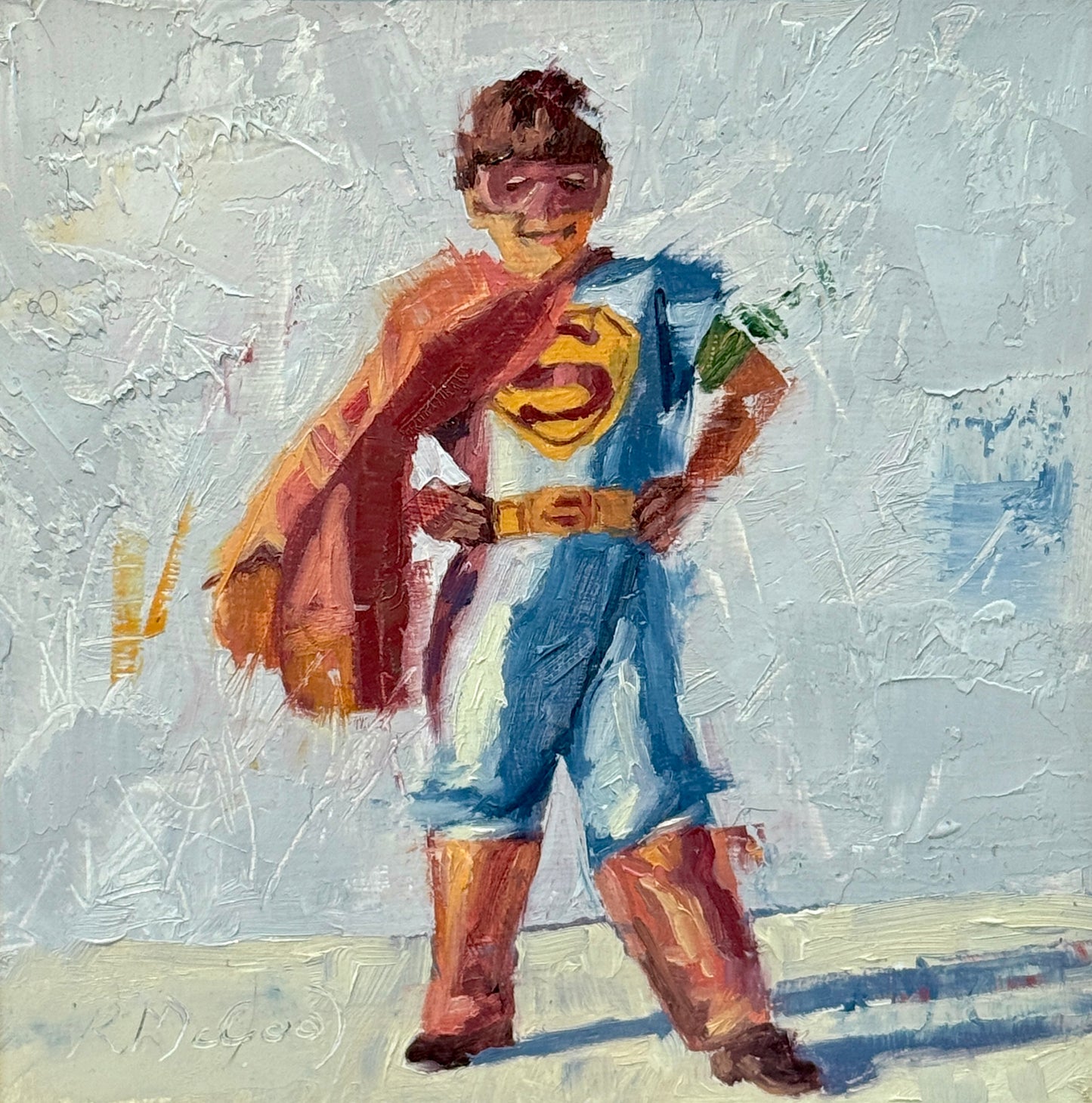 Karen McCool Kmart Superman Portrait Oil Painting in Black Floater Frame