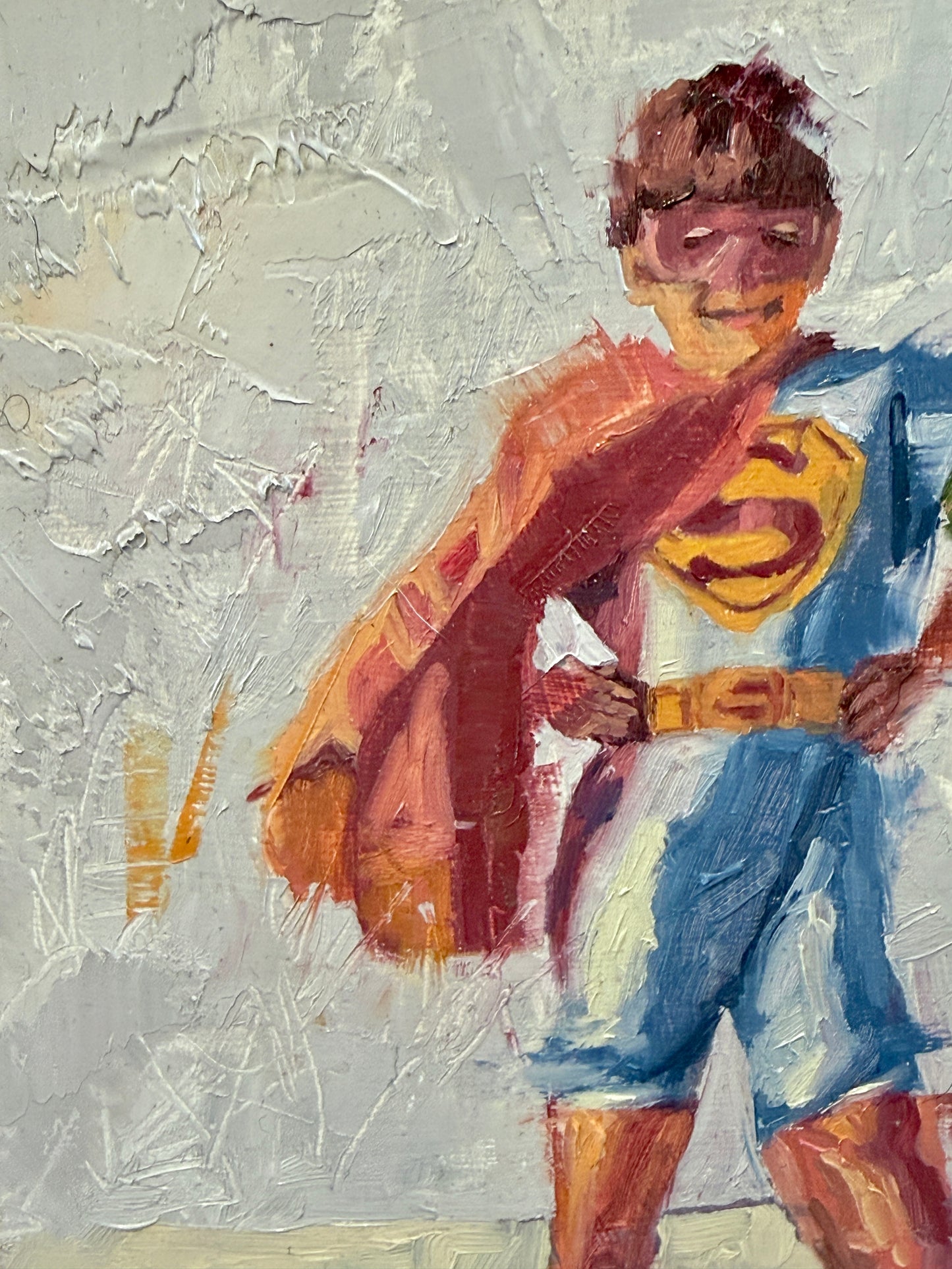 Karen McCool Kmart Superman Portrait Oil Painting in Black Floater Frame