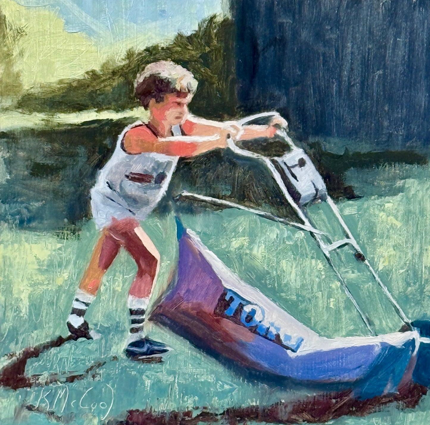 Karen McCool Before Go Fund Me Oil Painting in Black Floater Frame