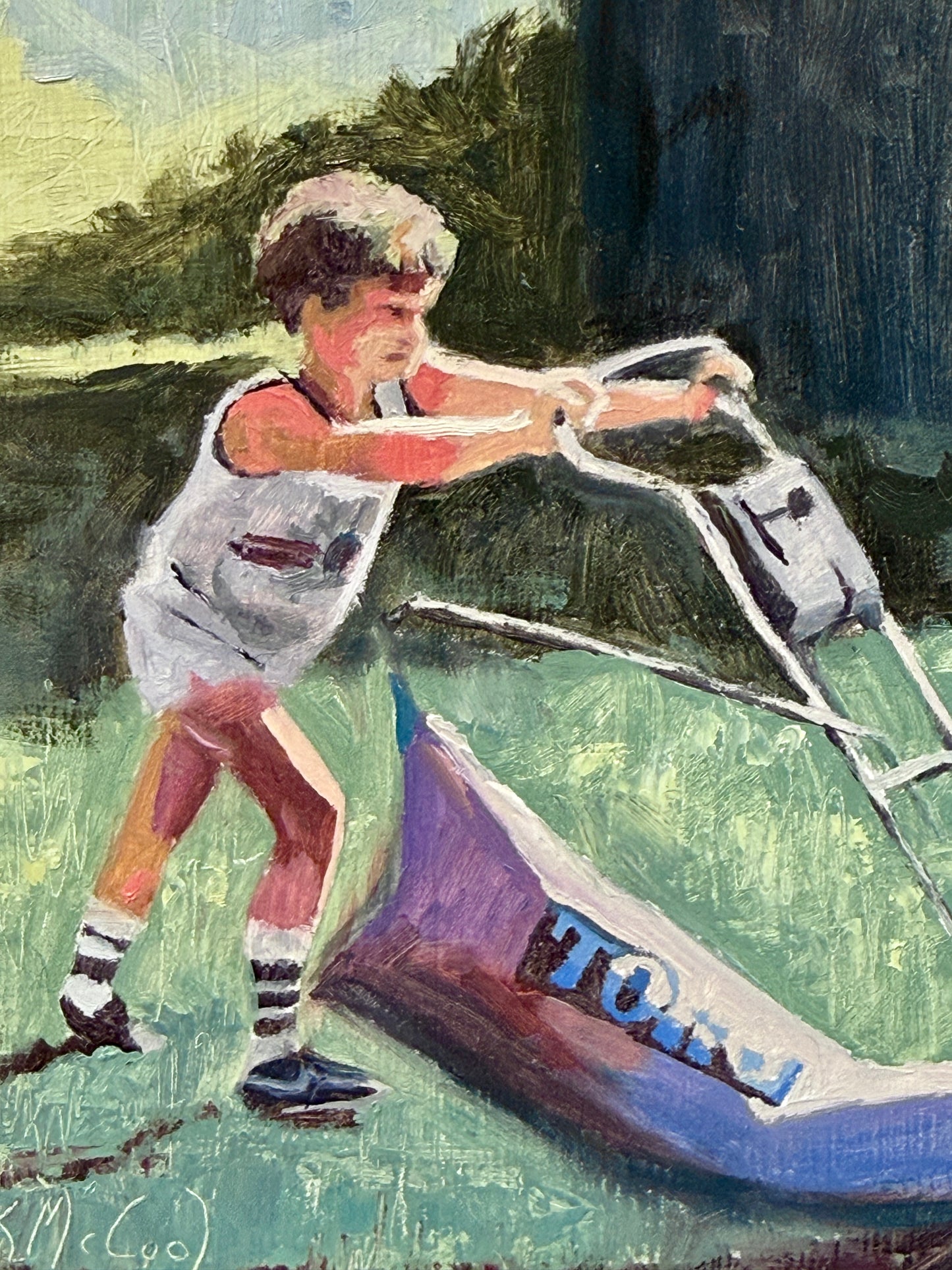 Karen McCool Before Go Fund Me Oil Painting in Black Floater Frame