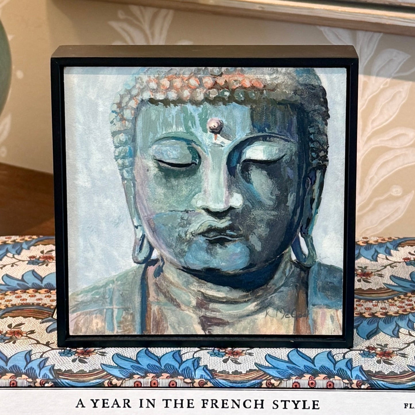 Karen McCool Ok, But Have You Tried Deep Breathing? Buddha Portrait Oil Painting in Black Floater Frame