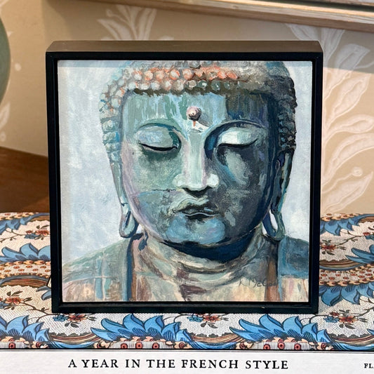 Karen McCool Ok, But Have You Tried Deep Breathing? Buddha Portrait Oil Painting in Black Floater Frame