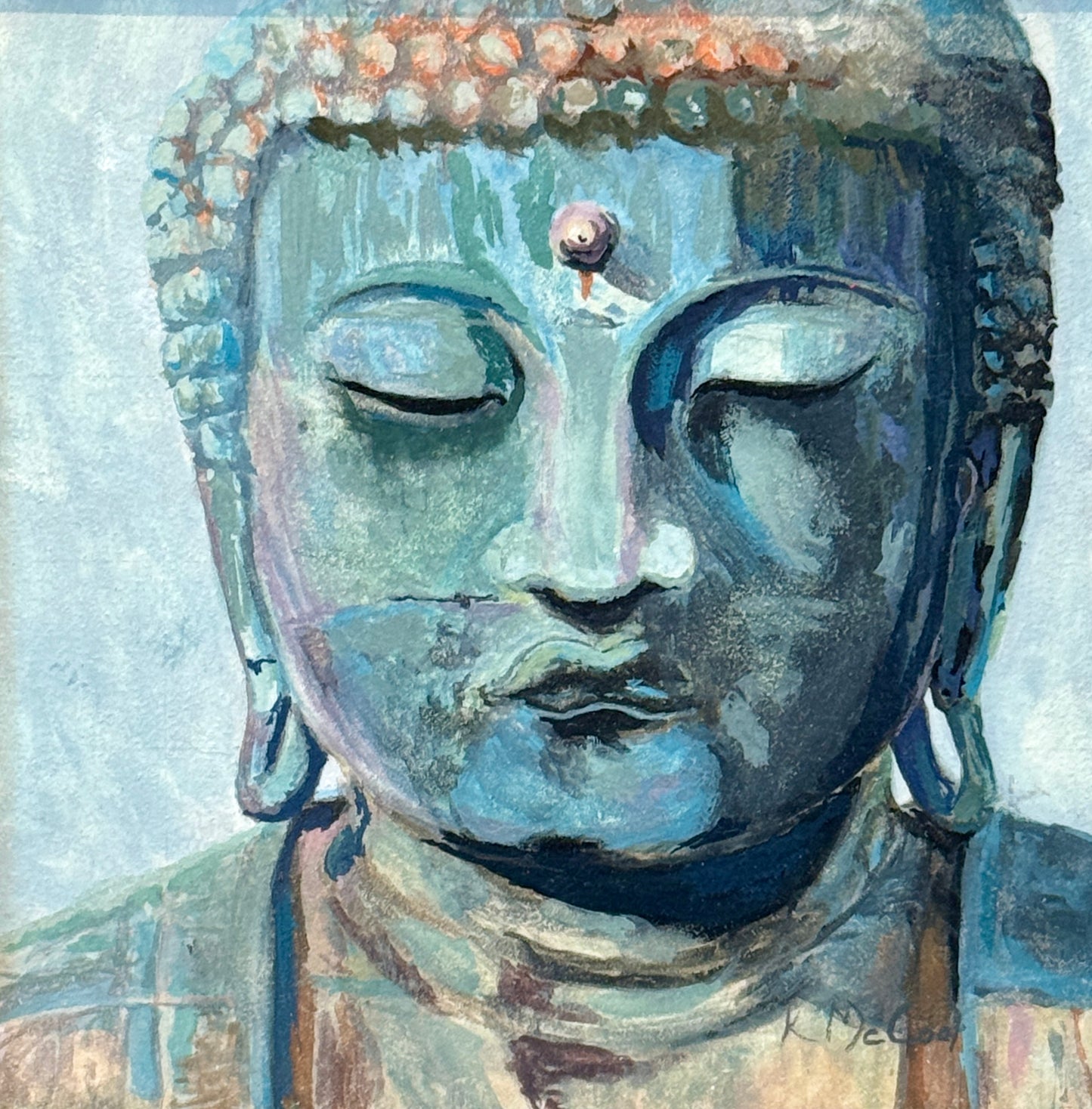 Karen McCool Ok, But Have You Tried Deep Breathing? Buddha Portrait Oil Painting in Black Floater Frame