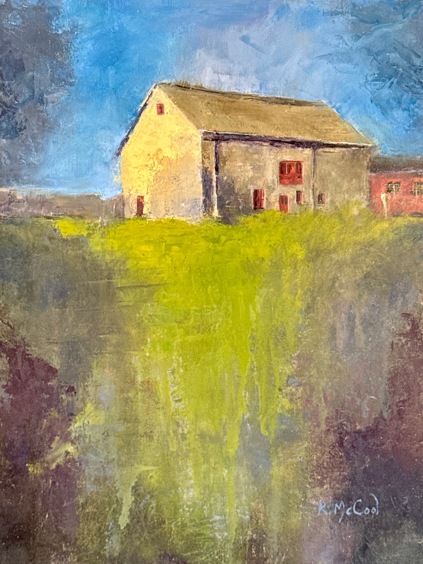 Karen McCool Barn at Stroud Preserve Landscape Oil Painting in Black Floater Frame