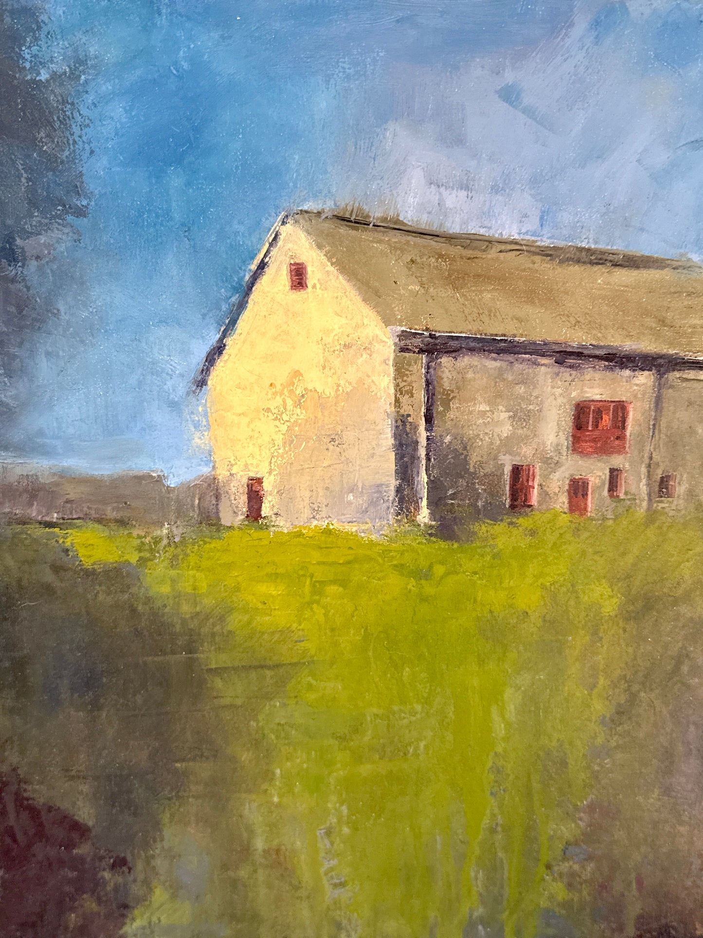 Karen McCool Barn at Stroud Preserve Landscape Oil Painting in Black Floater Frame