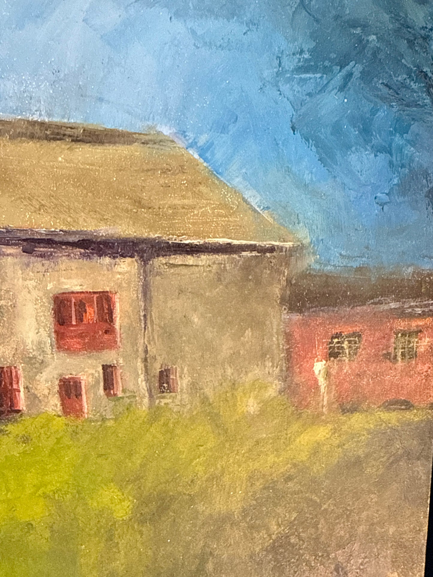 Karen McCool Barn at Stroud Preserve Landscape Oil Painting in Black Floater Frame
