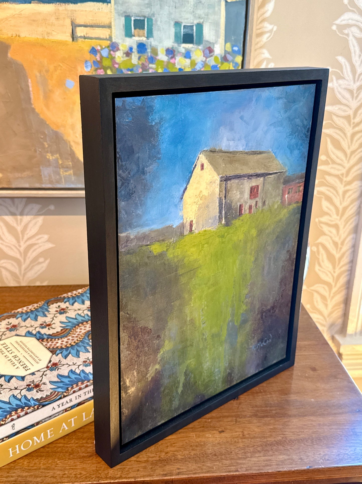 Karen McCool Barn at Stroud Preserve Landscape Oil Painting in Black Floater Frame