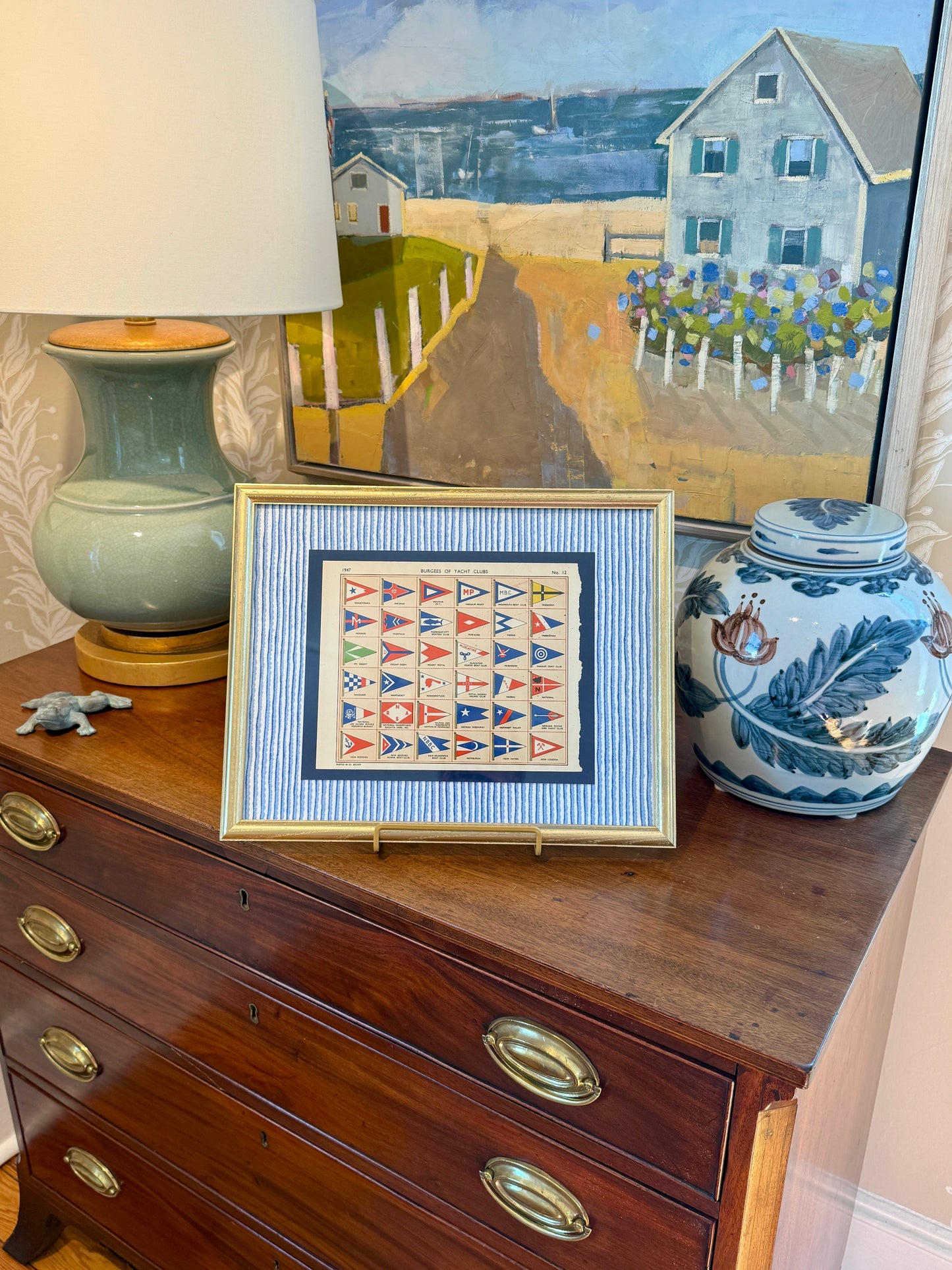 1947 Private Signals of Yachtsmen Flags on Blue and White Stripes in Gold Frame