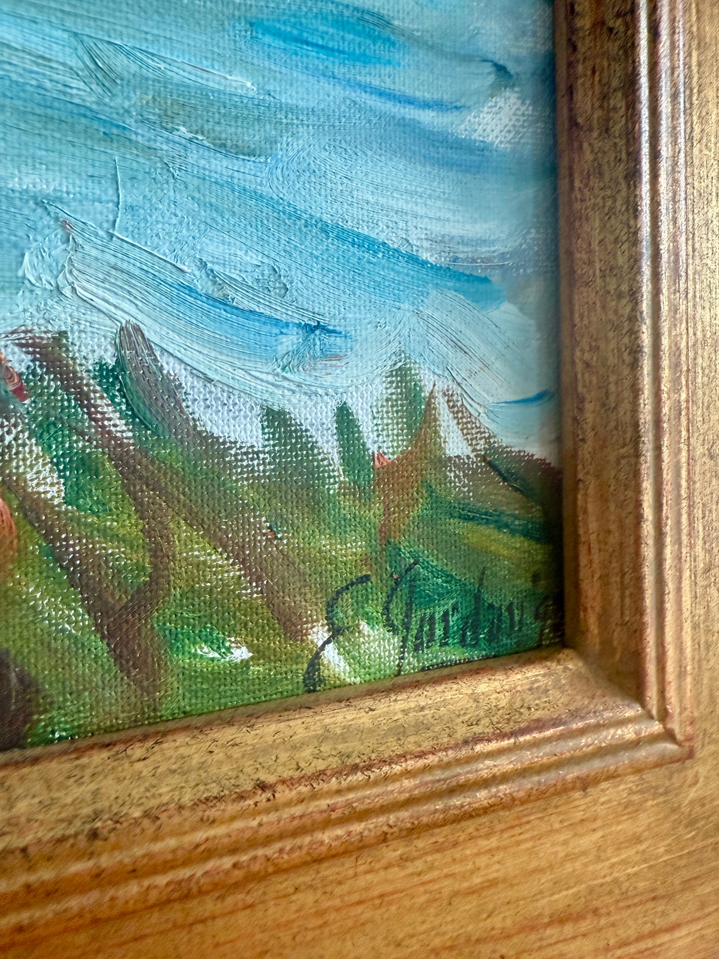 Edmund Jordan Fishing Cove Southport Island, Maine Oil Painting in Gold Frame