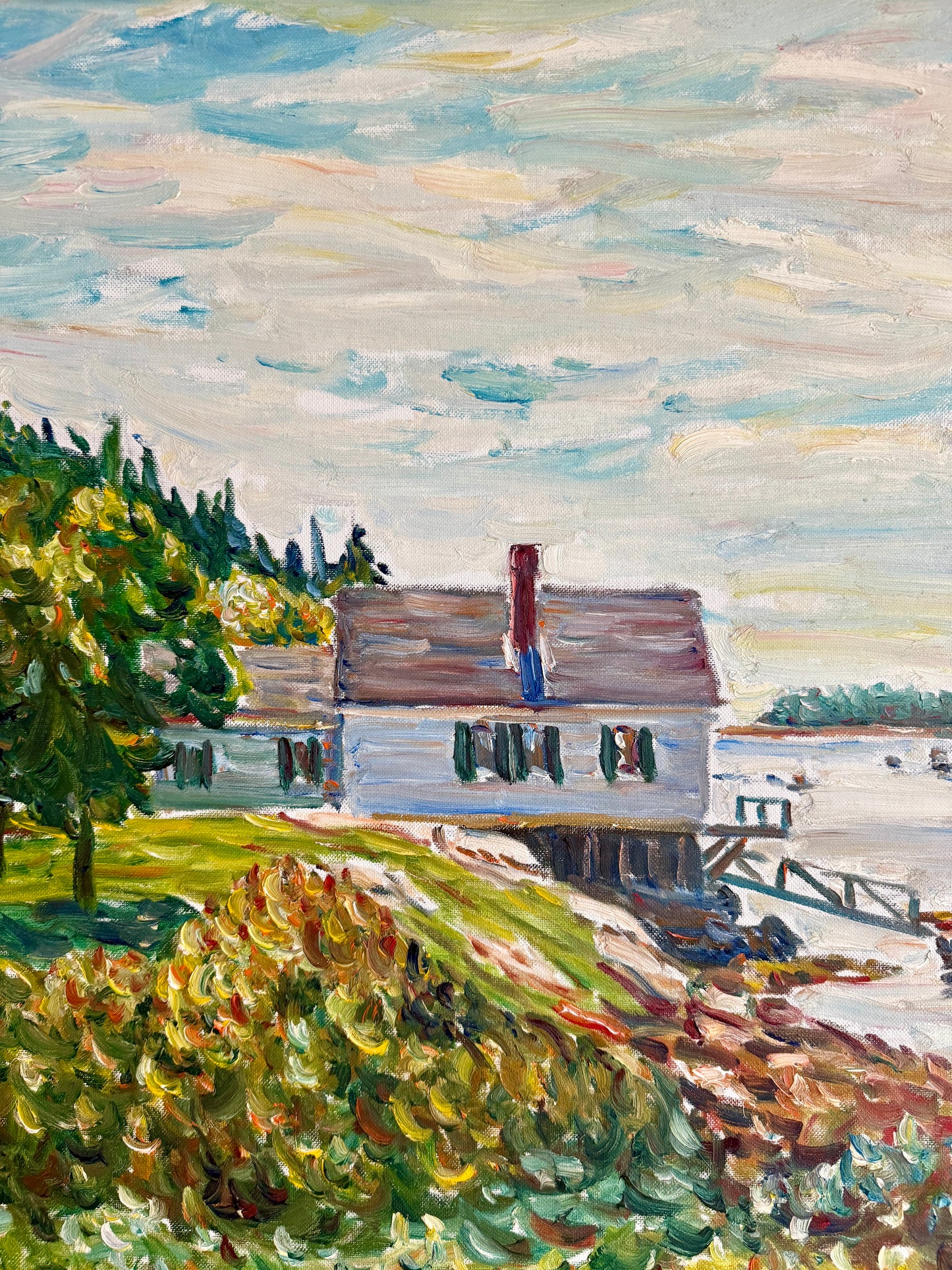 Edmund Jordan Fishing Cove Southport Island, Maine Oil Painting in Gold Frame