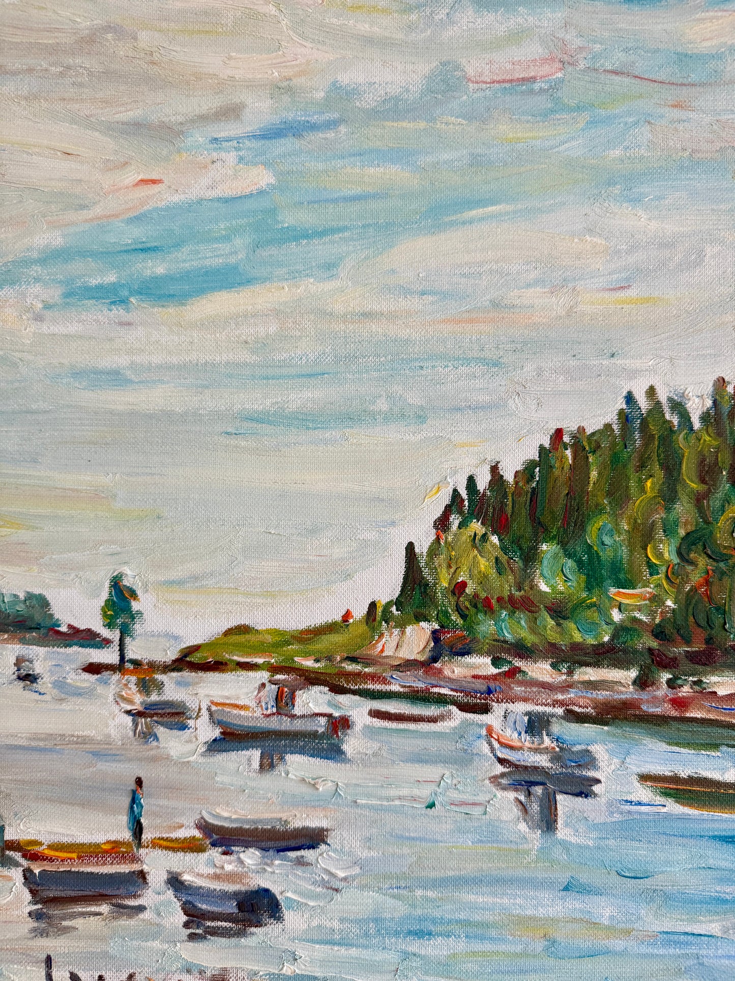 Edmund Jordan Fishing Cove Southport Island, Maine Oil Painting in Gold Frame