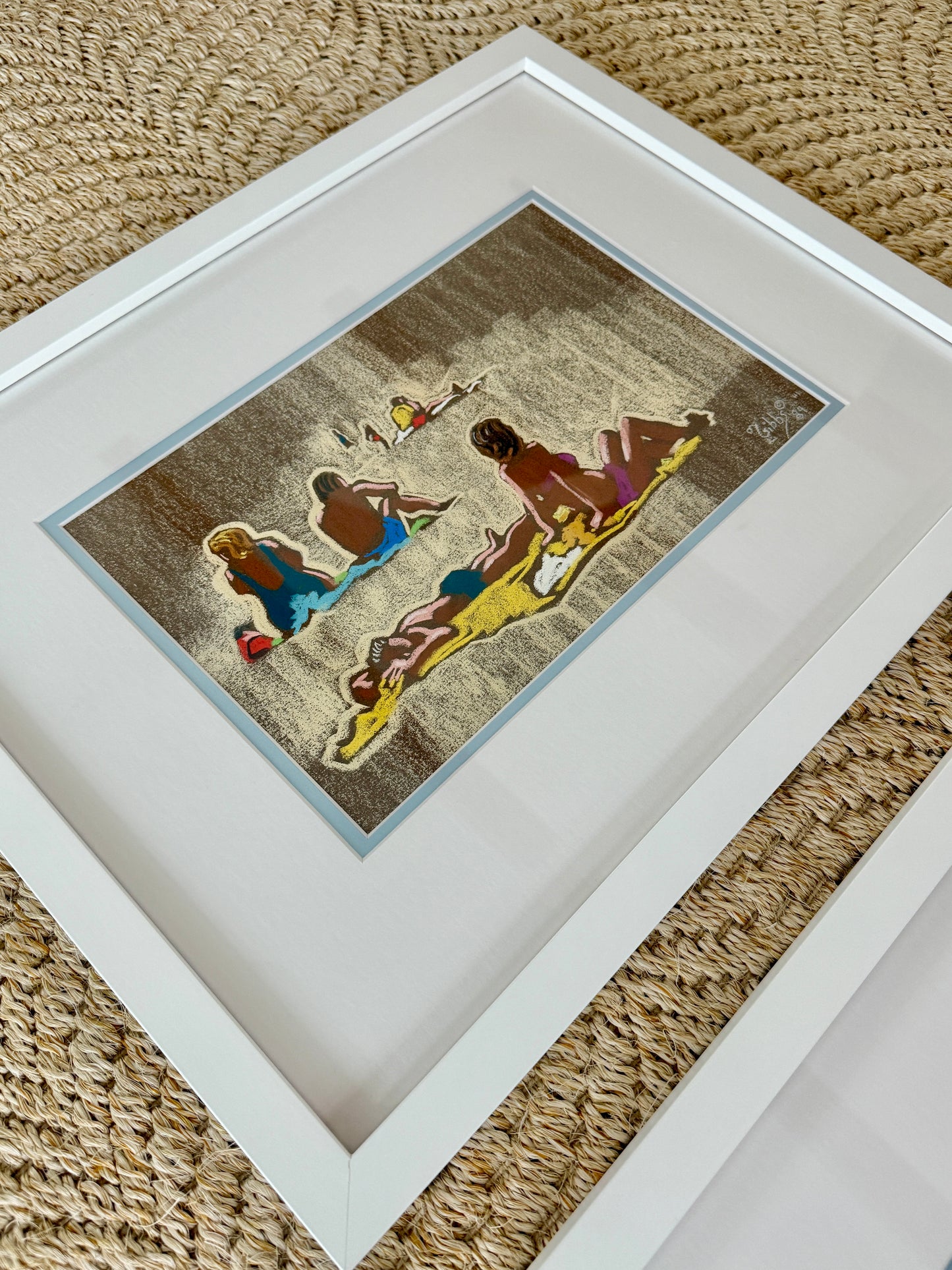 Pair of 1980s Colorful Sunbathers Beach Pastels in White Frames