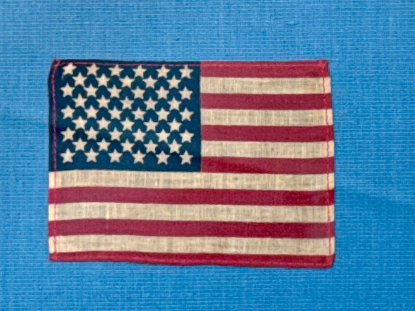 Vintage 50 Star American Flag on Light Blue Twill in Ornate Gold Frame