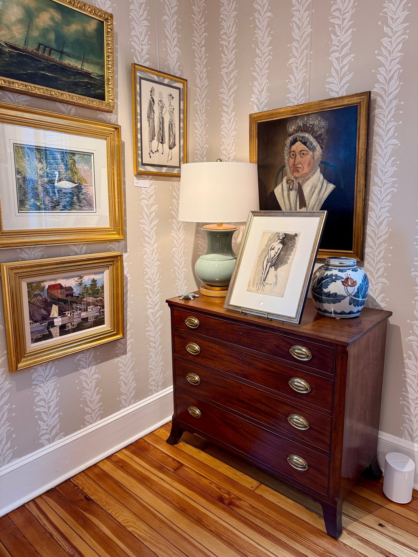 Arthur Beecher Carles Watercolor and Chalk Nude Female Portrait Painting in Custom Frame